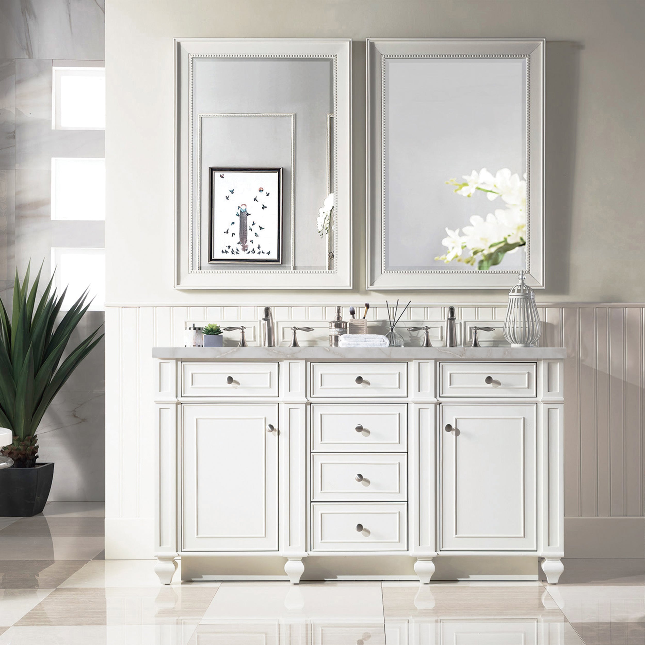 James Martin Bristol 60" Double Vanity in Bright White with 3cm Countertop
