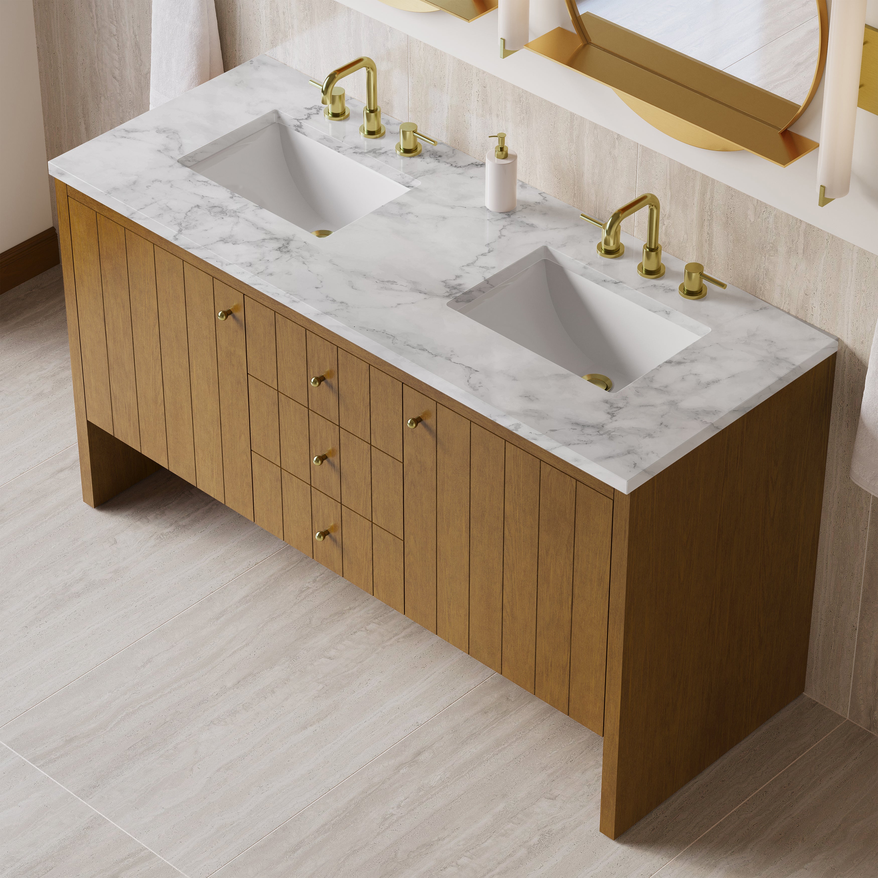 James Martin Hudson 60" Double Vanity in Honey Oak with 3cm Countertop