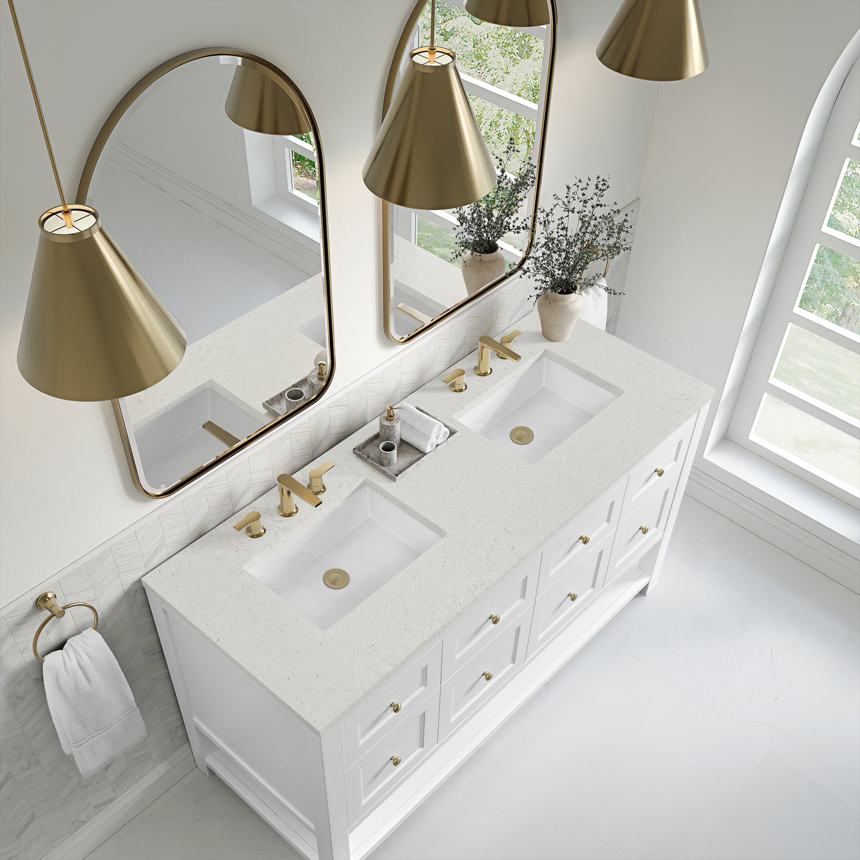 James Martin Breckenridge 60" Double Vanity in Bright White with 3cm Countertop