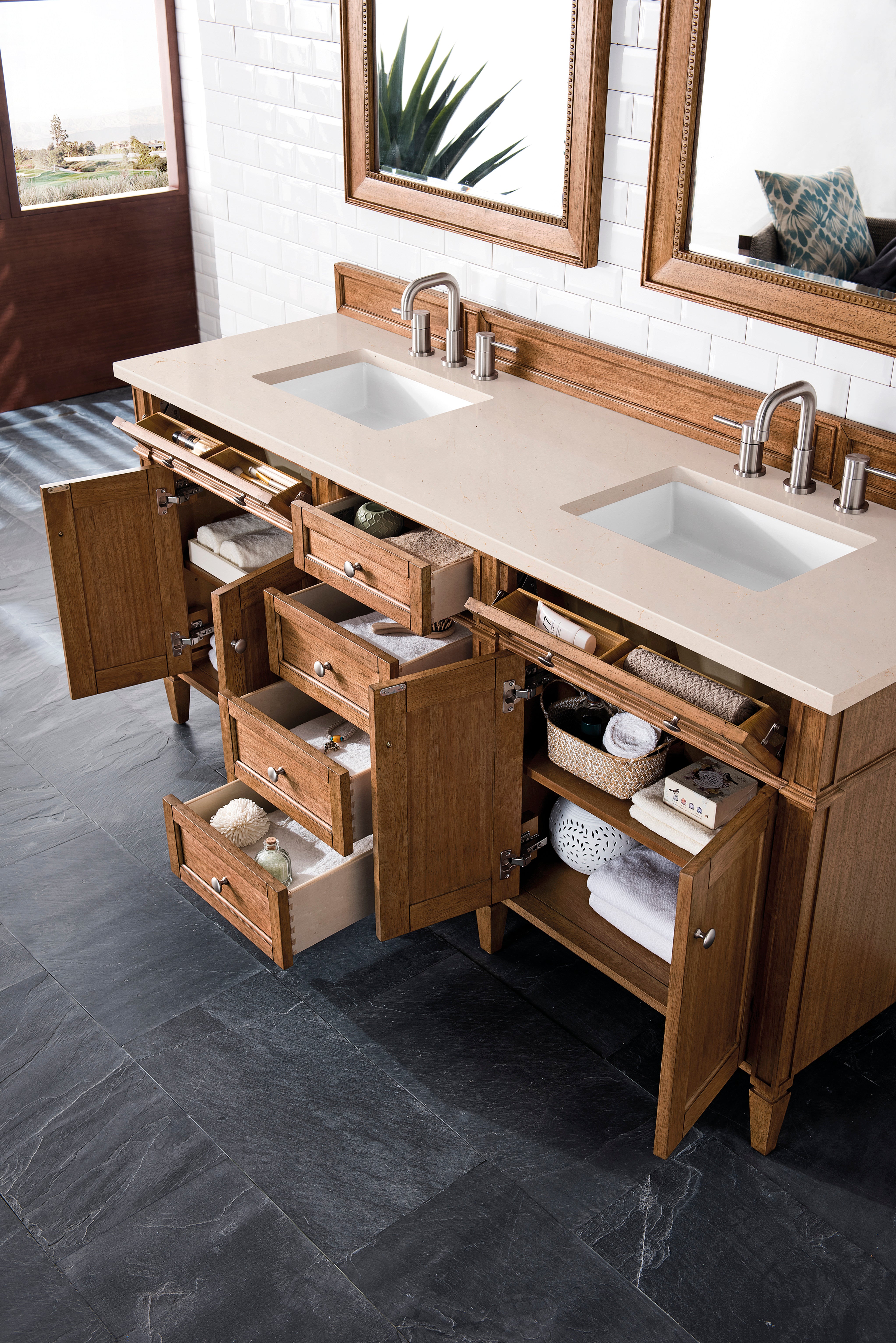 James Martin Brittany 72" Double Vanity in Saddle Brown with 3cm Countertop