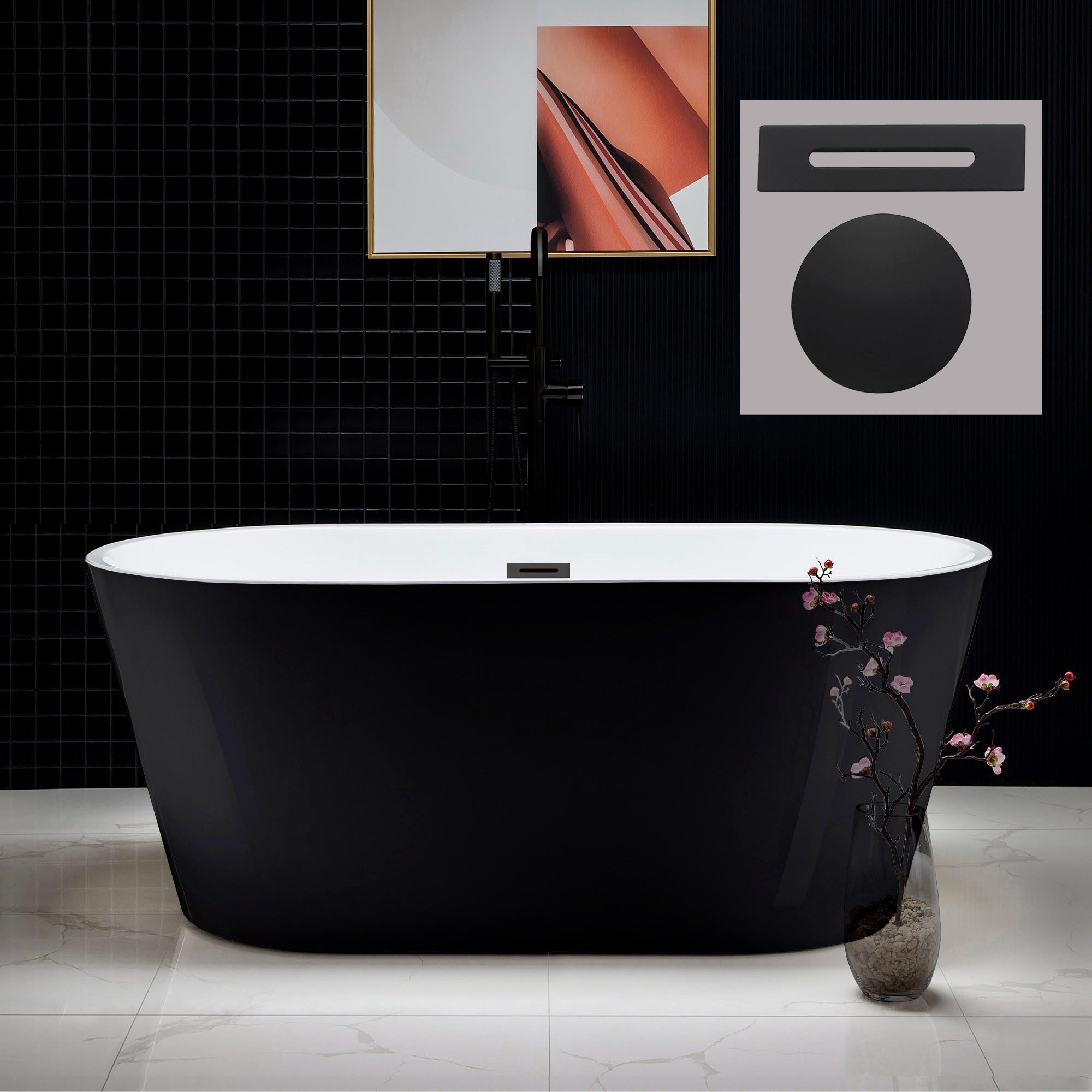 WOODBRIDGE 59" Acrylic Freestanding Bathtub Contemporary Soaking Tub with Drain & Overflow, B1814