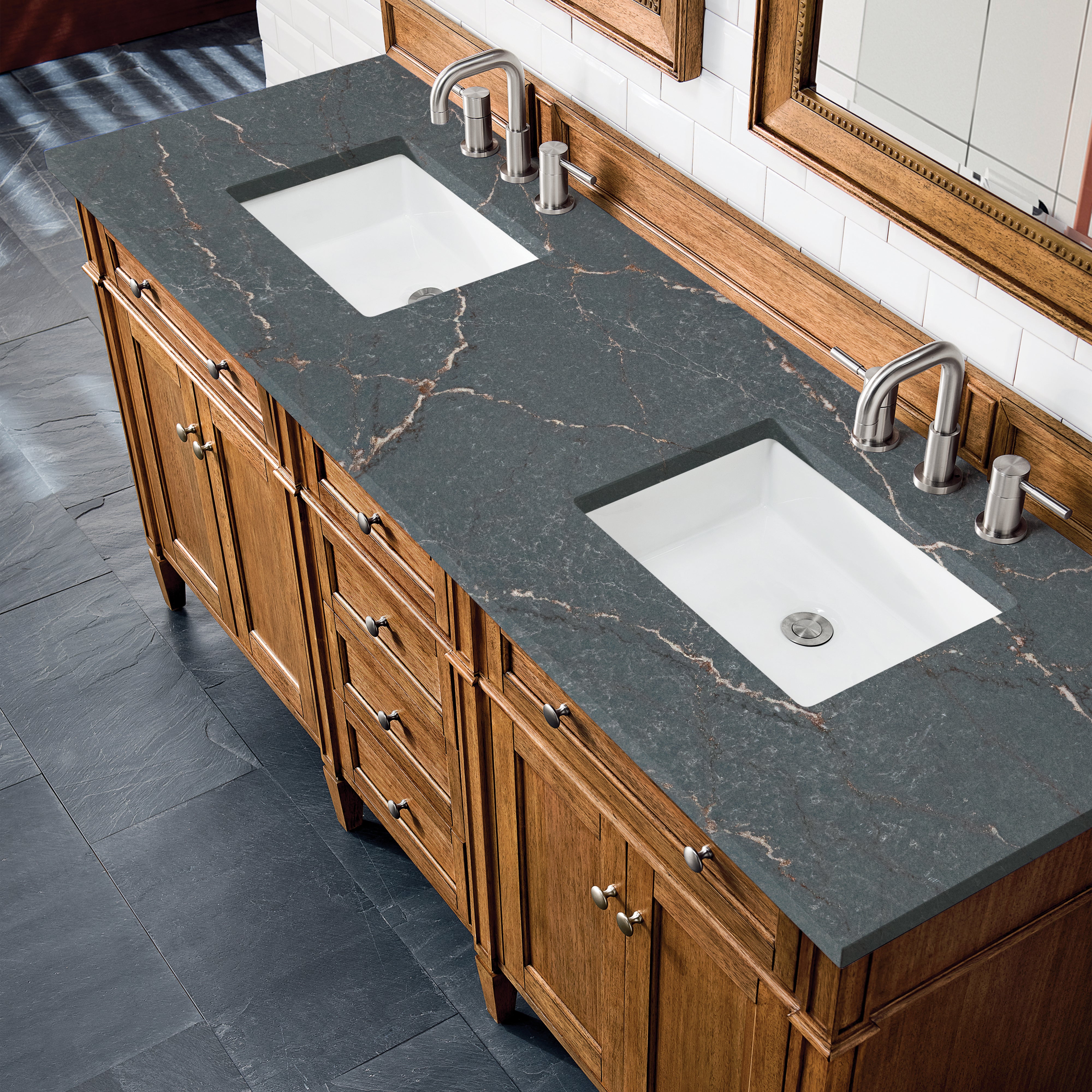 James Martin Brittany 72" Double Vanity in Saddle Brown with 3cm Countertop