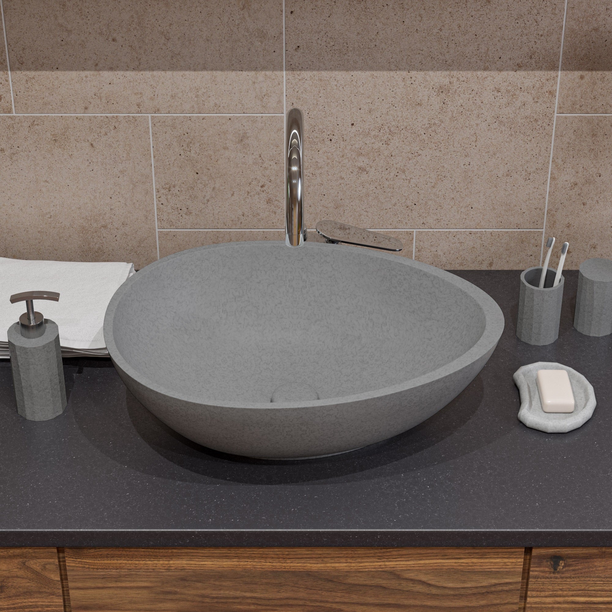 ALFI brand  ABCO21O 21" Solid Concrete Tear Drop Above Mount Vessel Sink