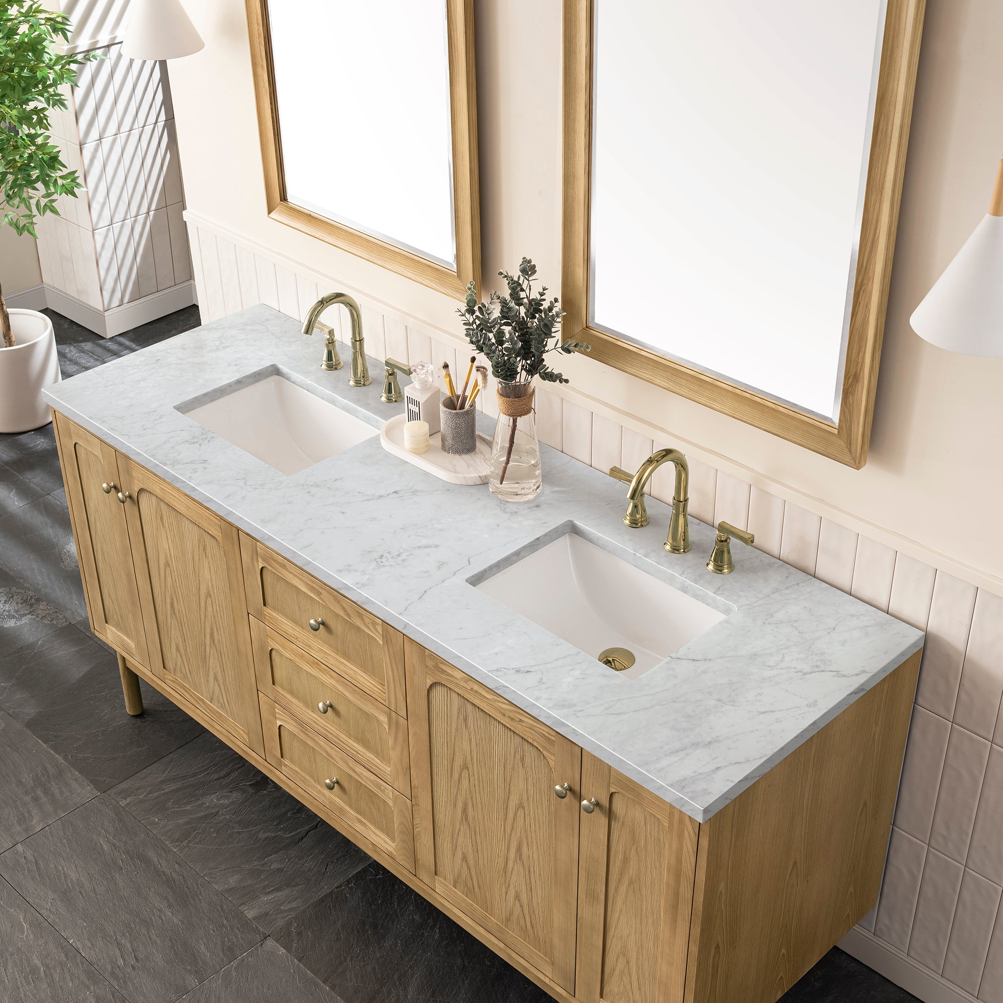 James Martin Laurent 72" Double Vanity in Light Natural Oak with 3cm Countertop