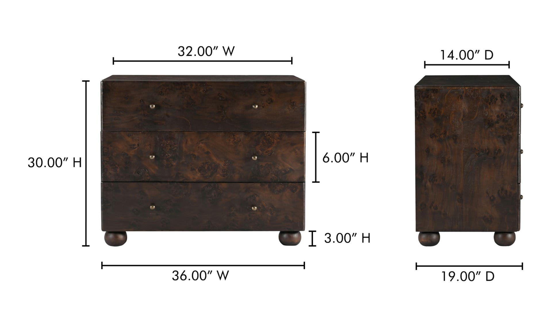 Moes York 3 Drawer Nightstand VE-1126