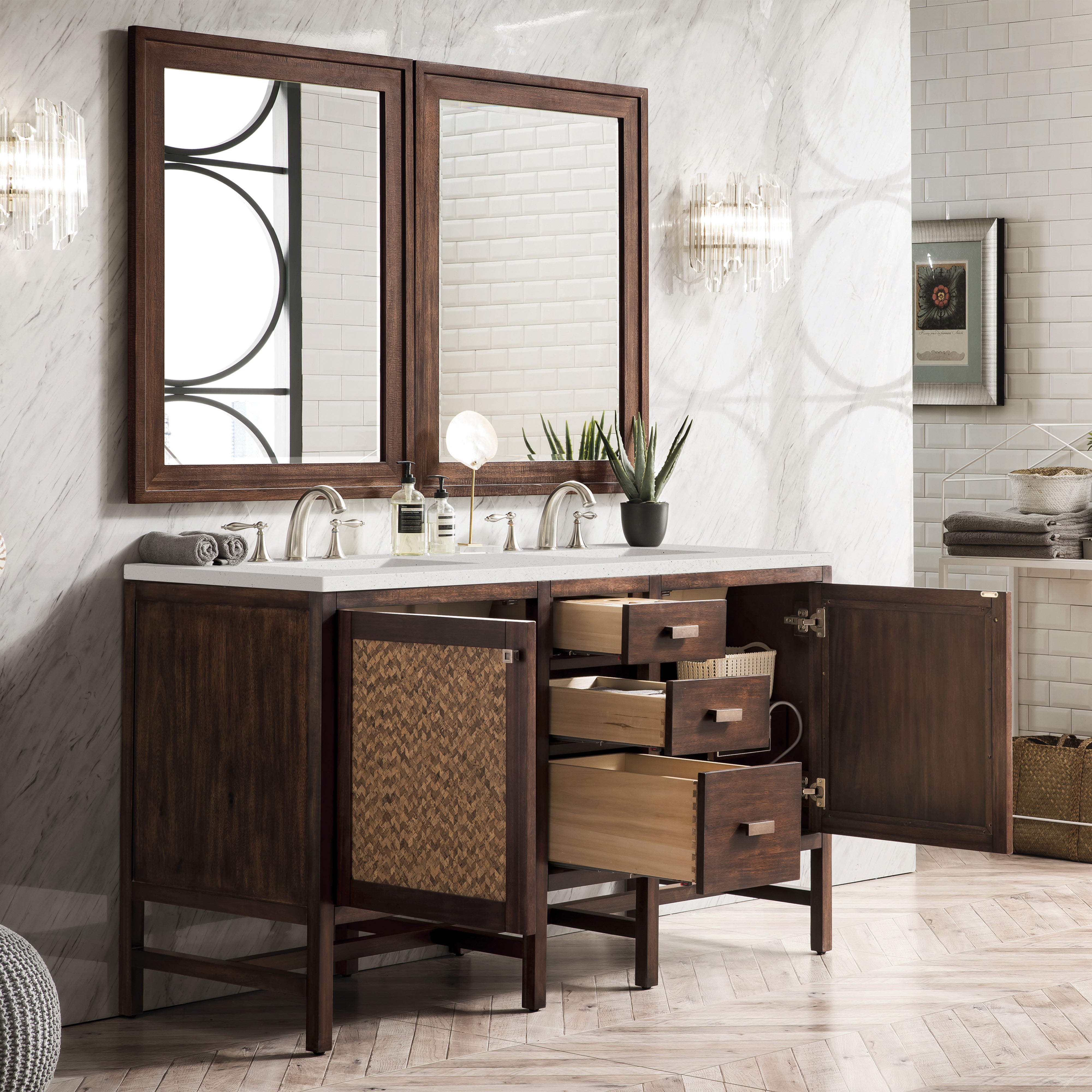 James Martin Addison 60" Double Vanity in Mid-Century Acacia with 3cm Countertop