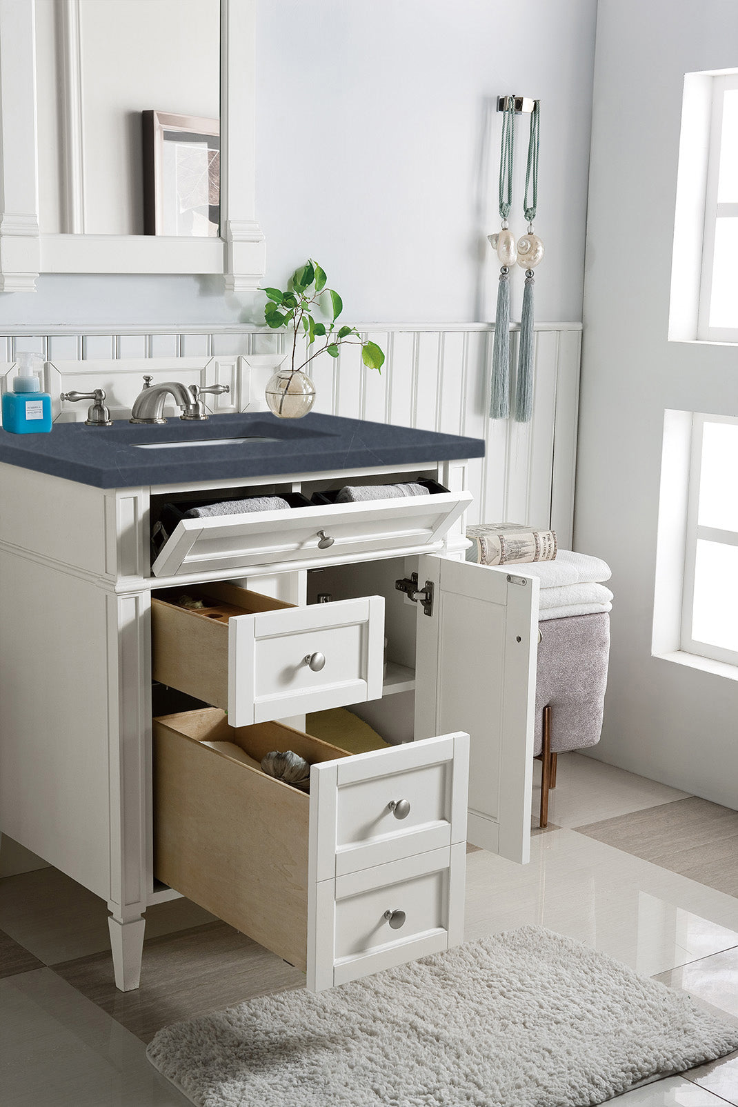 James Martin Brittany 30" Single Vanity in Bright White with 3cm Countertop