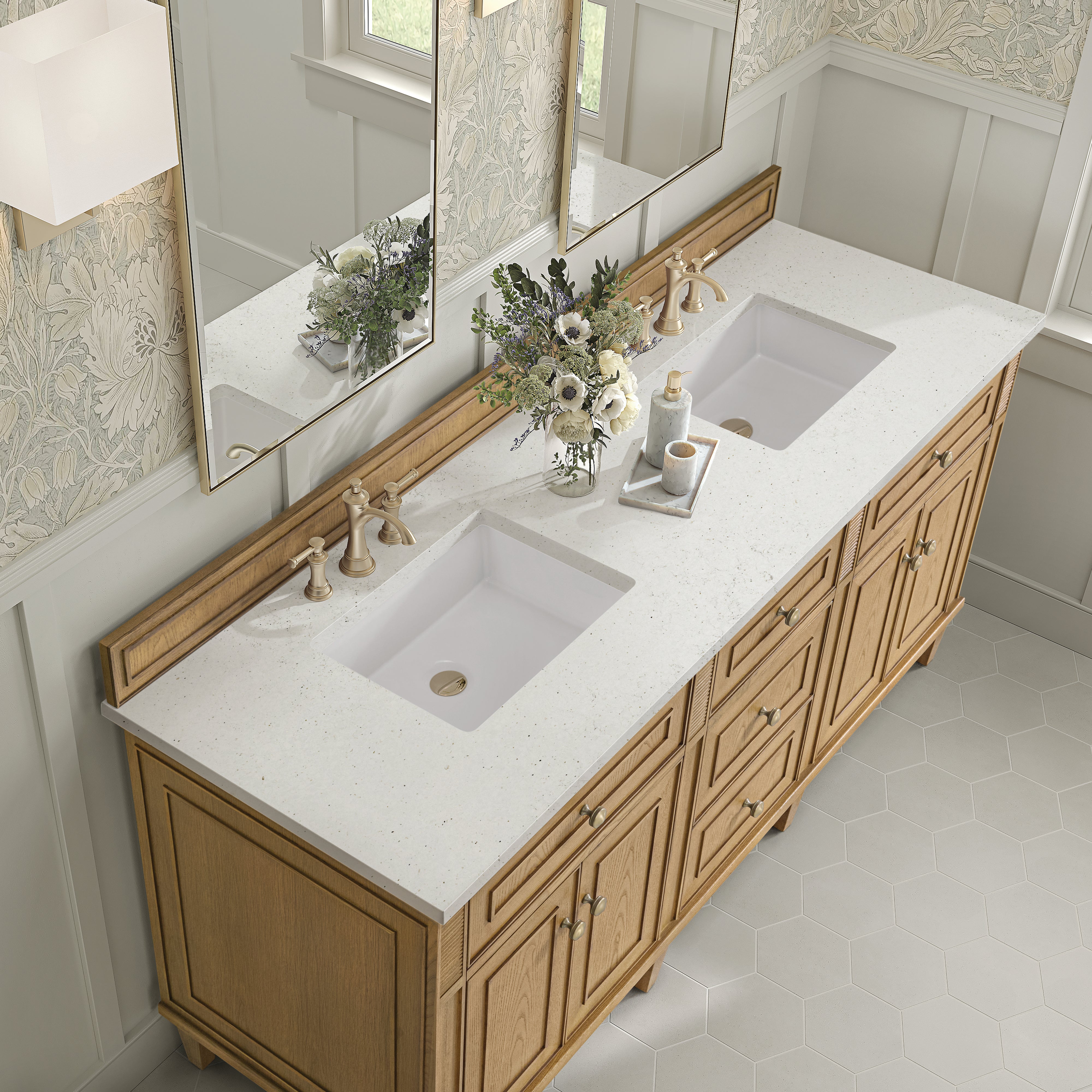 James Martin Lorelai 72" Double Vanity in Light Natural Oak with 3cm Countertop