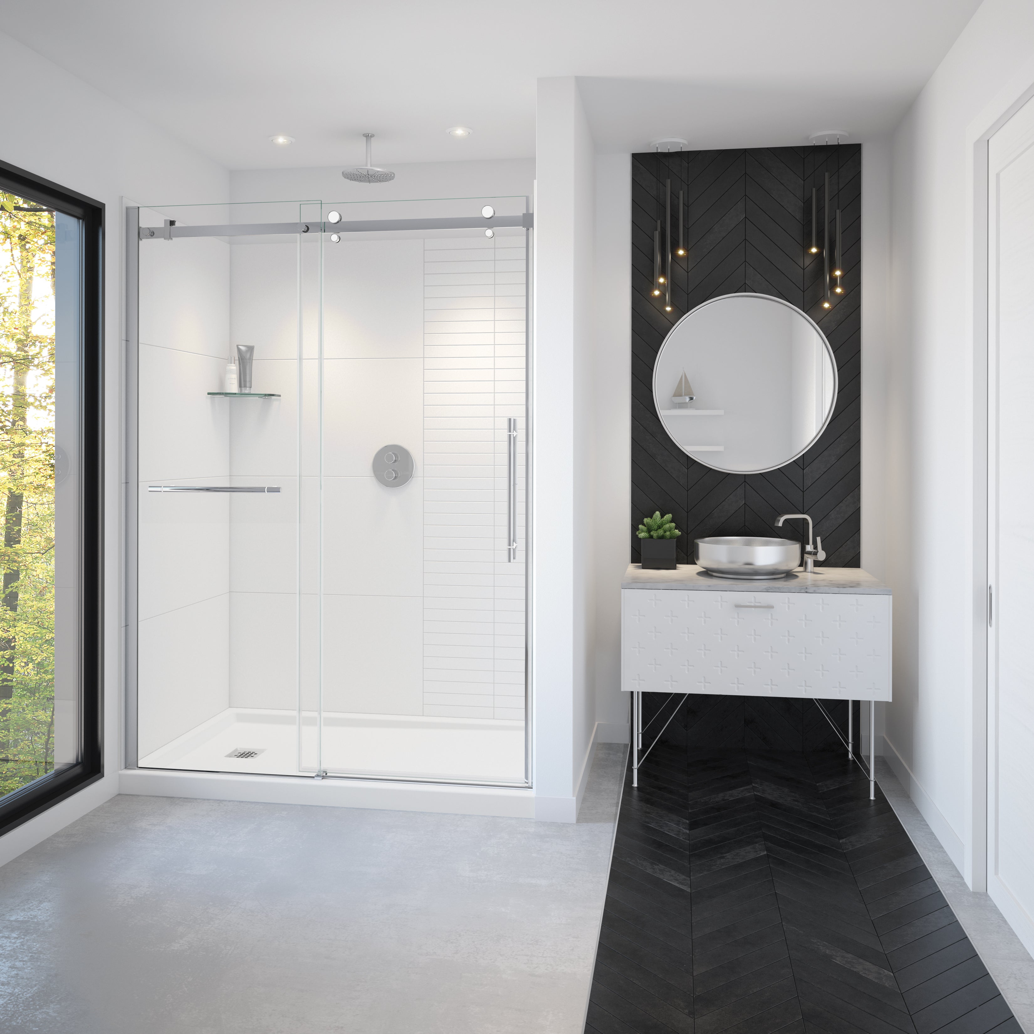 Maax Vela 56 ½-59 x 78 ¾ in. 8mm Sliding Shower Door with Towel Bar for Alcove Installation with Clear glass