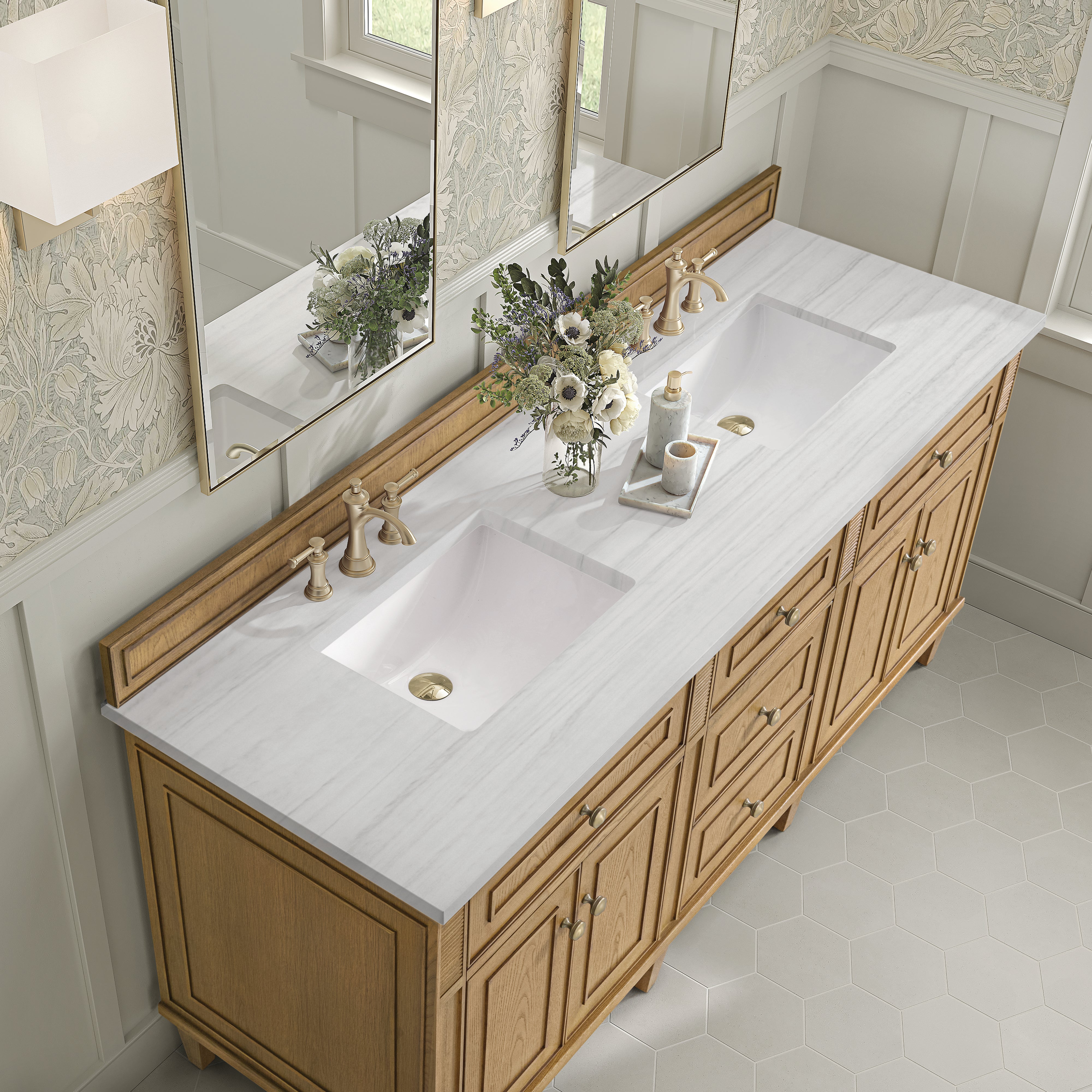 James Martin Lorelai 72" Double Vanity in Light Natural Oak with 3cm Countertop