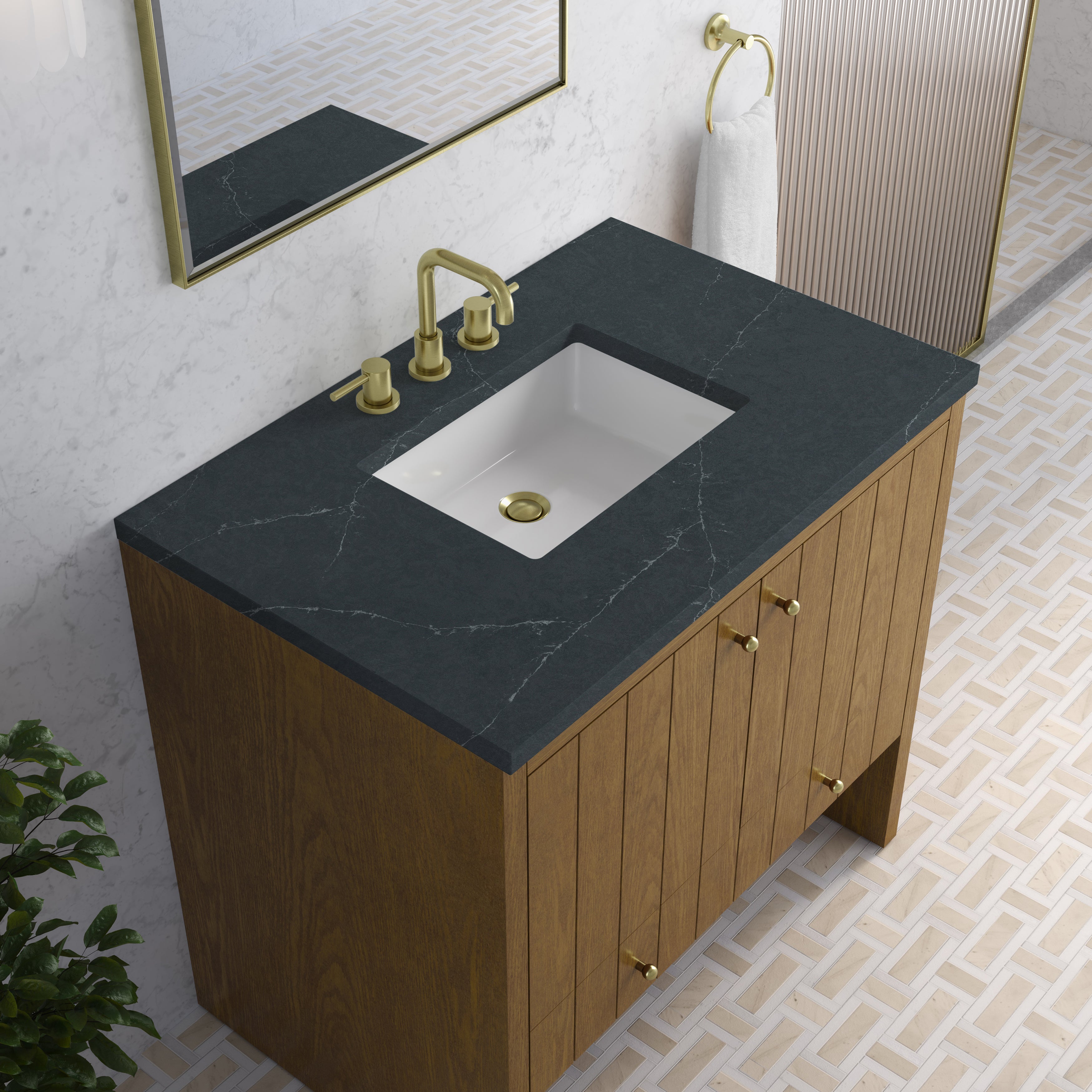 James Martin Hudson 36" Single Vanity in Honey Oak with 3cm Countertop