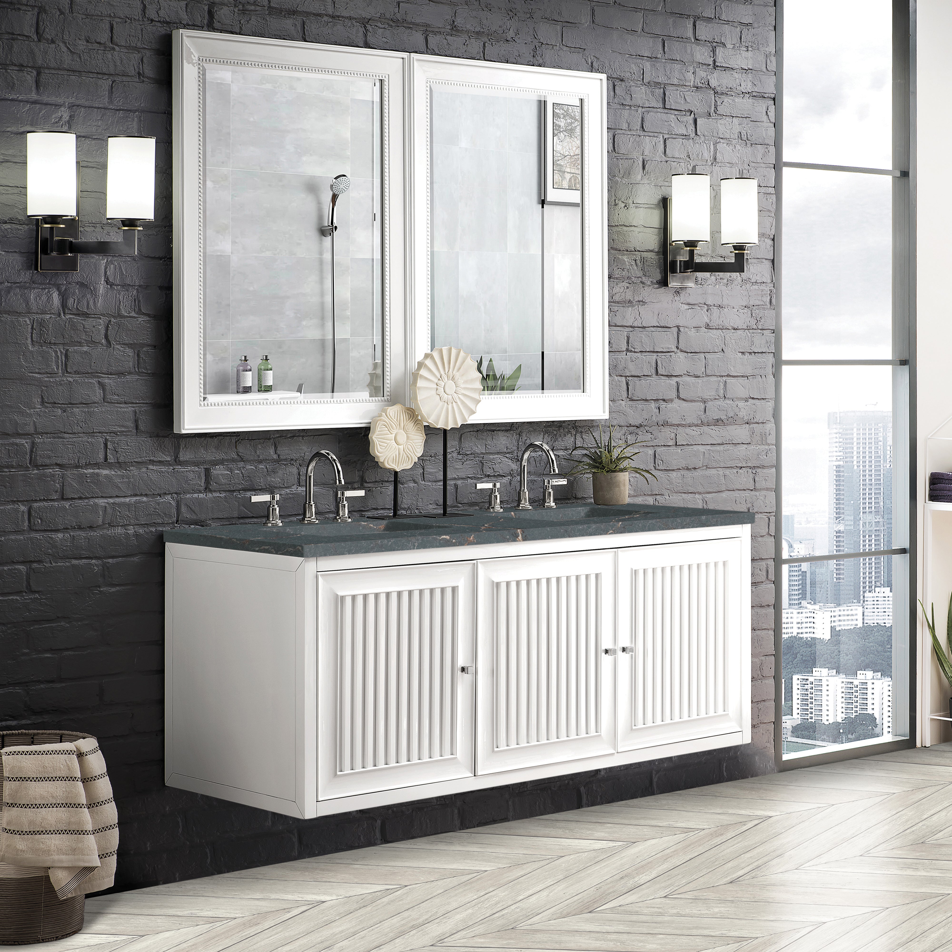 James Martin Athens 60" Double Vanity in Glossy White with 3cm Countertop