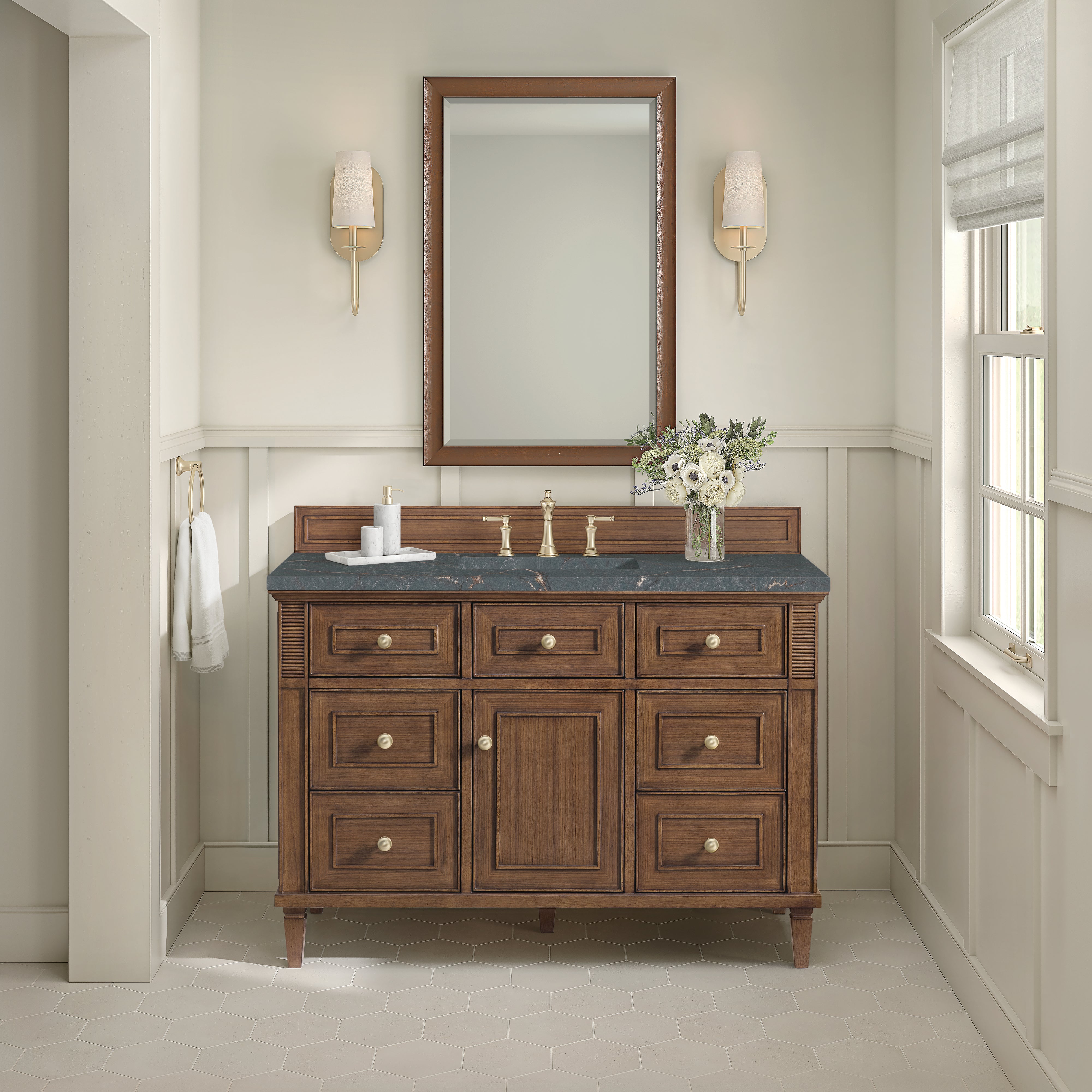 James Martin Lorelai 48" Single Vanity in Mid-Century Walnut with 3cm Countertop