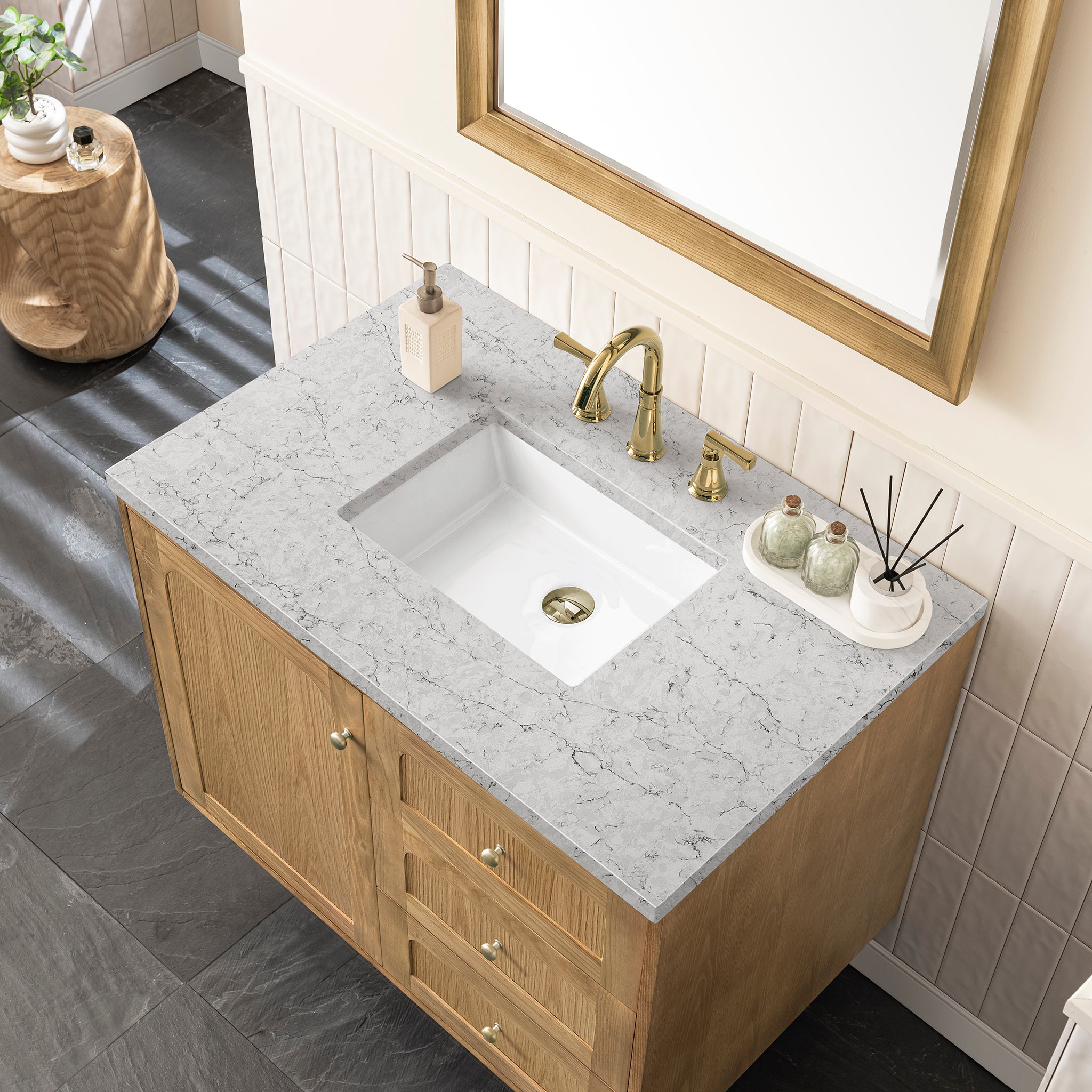 James Martin Laurent 36" Single Vanity in Light Natural Oak with 3cm Countertop