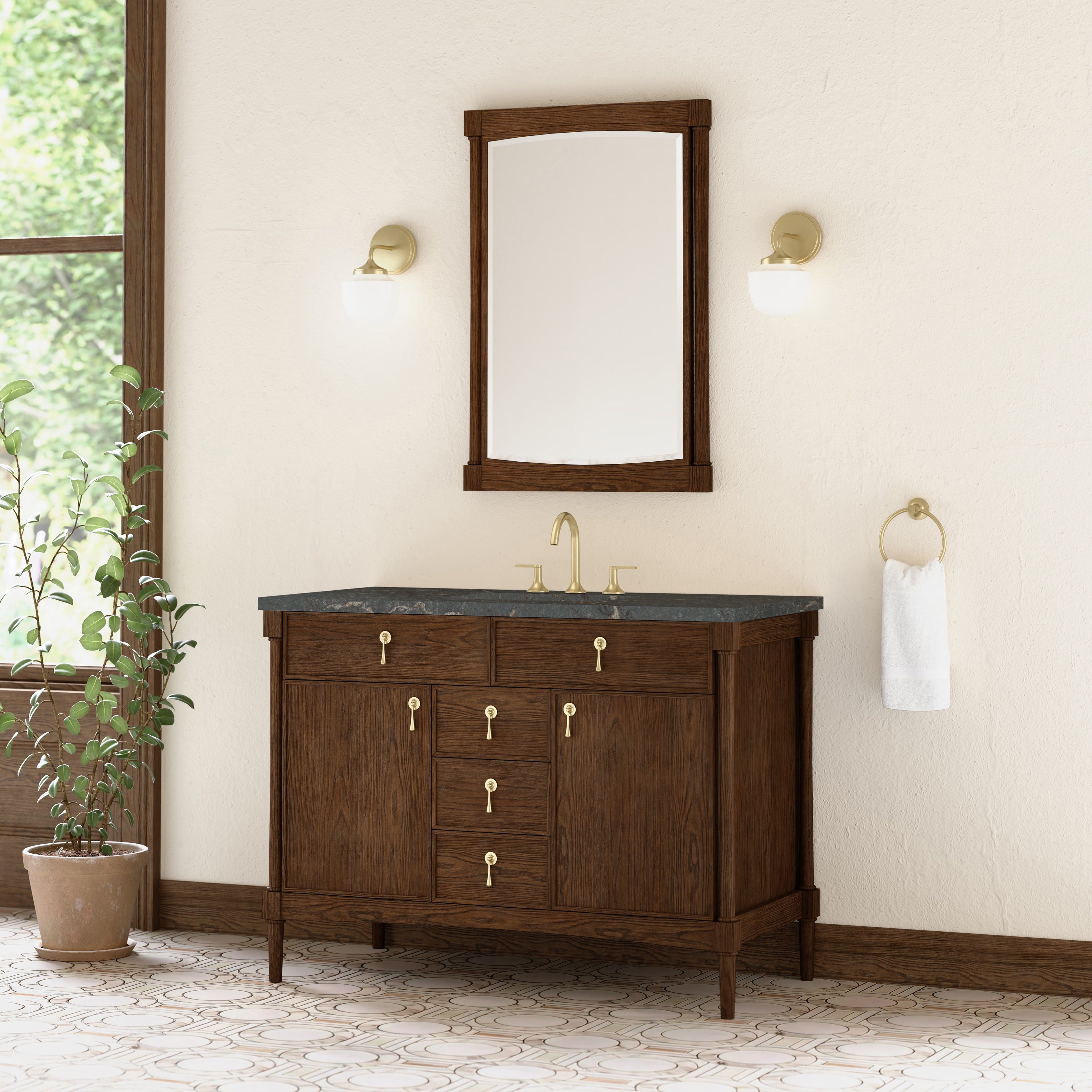 James Martin Kinnsden 48" Single Vanity in Sable Oak with 3cm Countertop and FreePower Wireless Charger