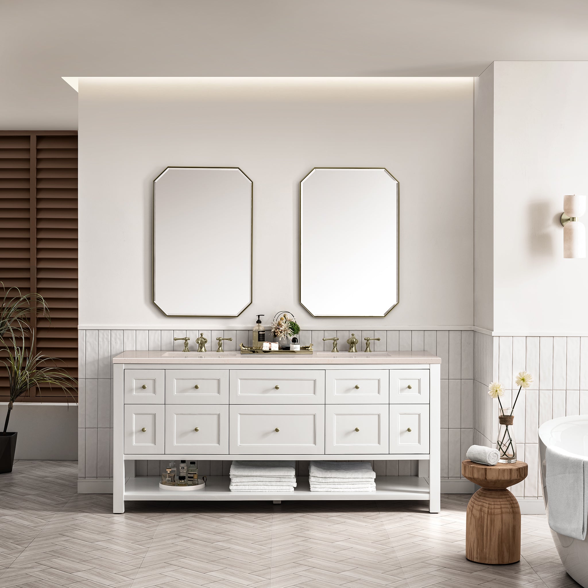 James Martin Breckenridge 72" Double Vanity in Bright White with 3cm Countertop