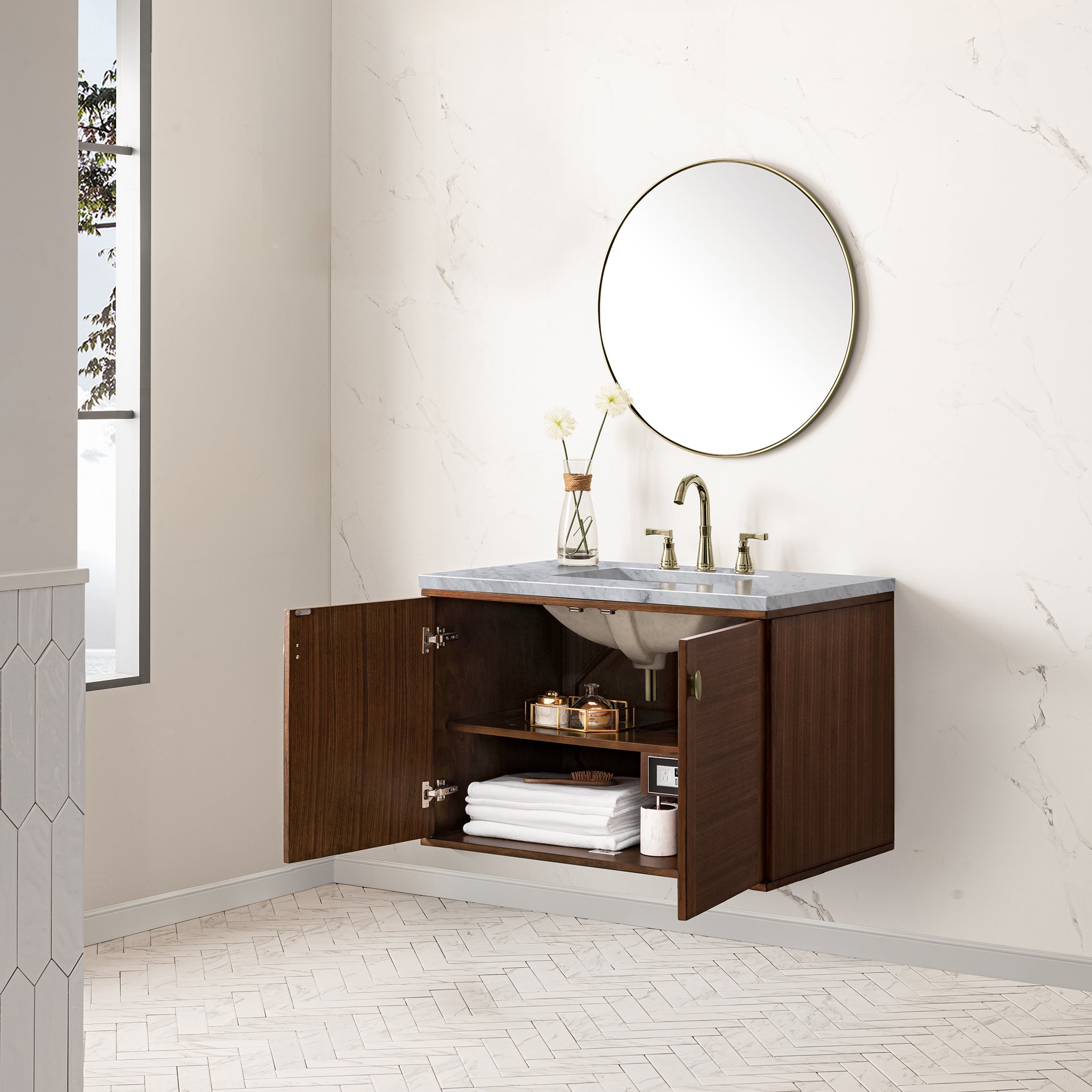 James Martin Amberly 36" Single Vanity in Mid-Century Walnut with 3cm Countertop