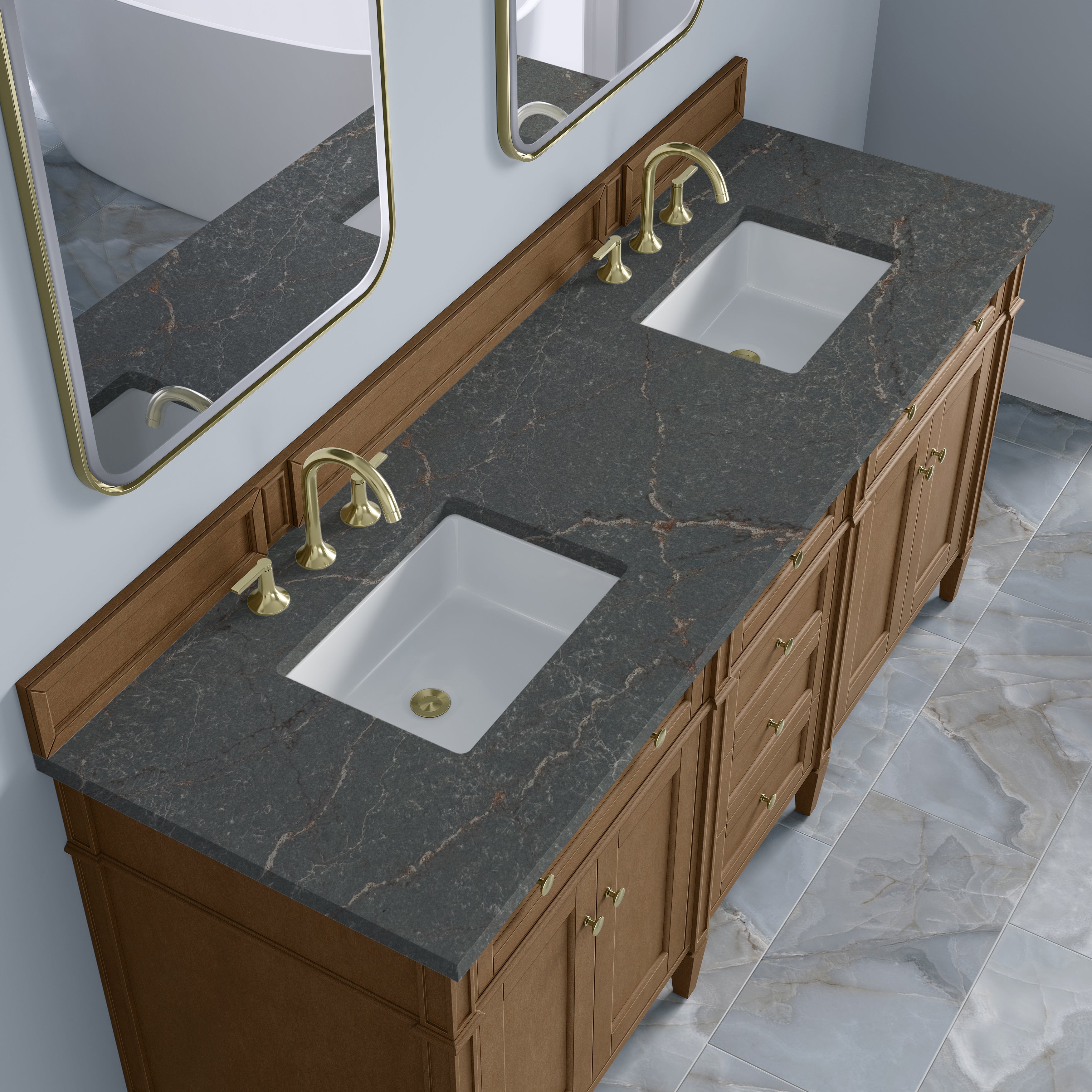 James Martin Brittany 72" Double Vanity in Pecan with 3cm Countertop