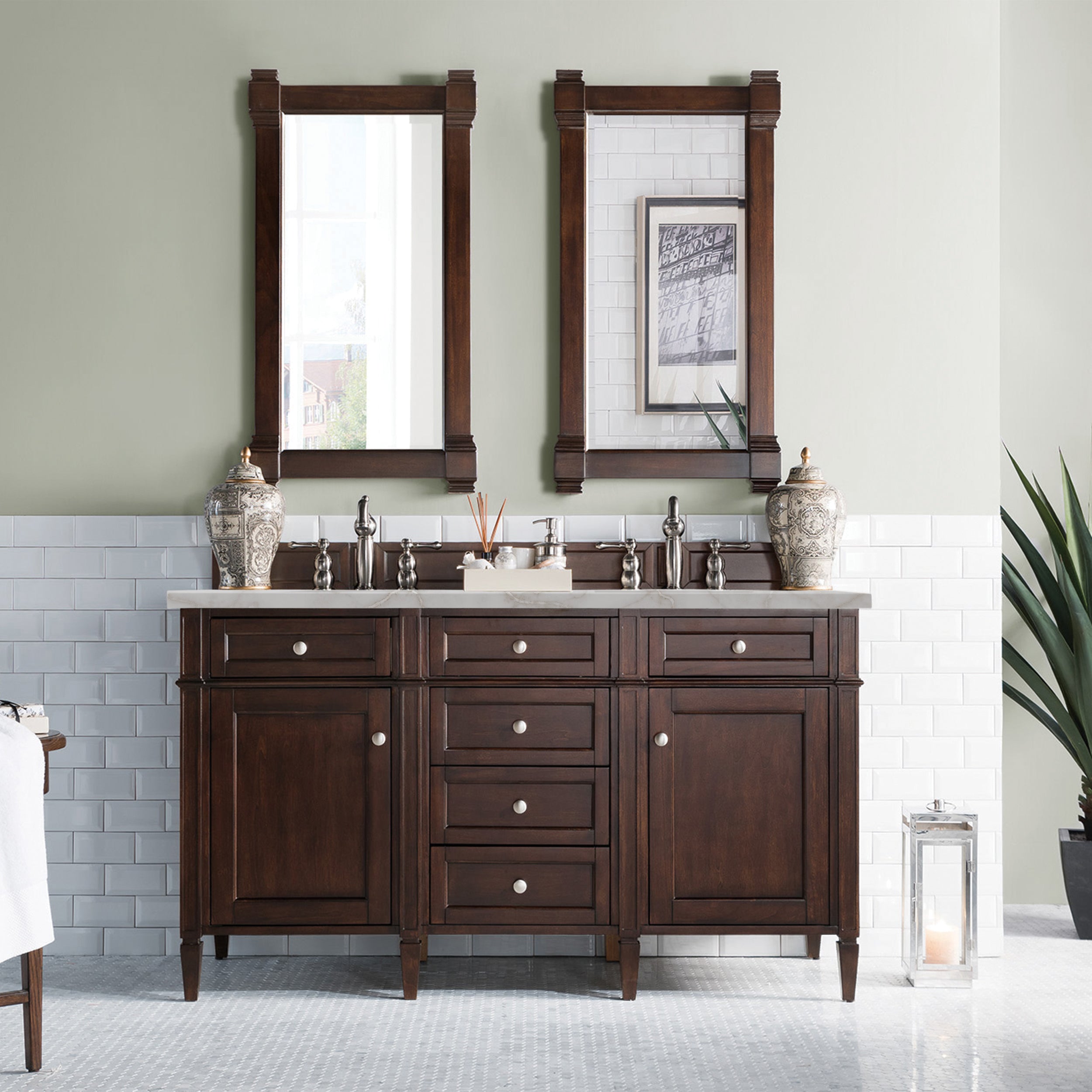 James Martin Brittany 60" Double Vanity in Burnished Mahogany with 3cm Countertop
