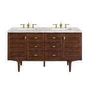 James Martin Amberly 60" Double Vanity in Mid-Century Walnut with 3cm Countertop and FreePower Wireless Charger