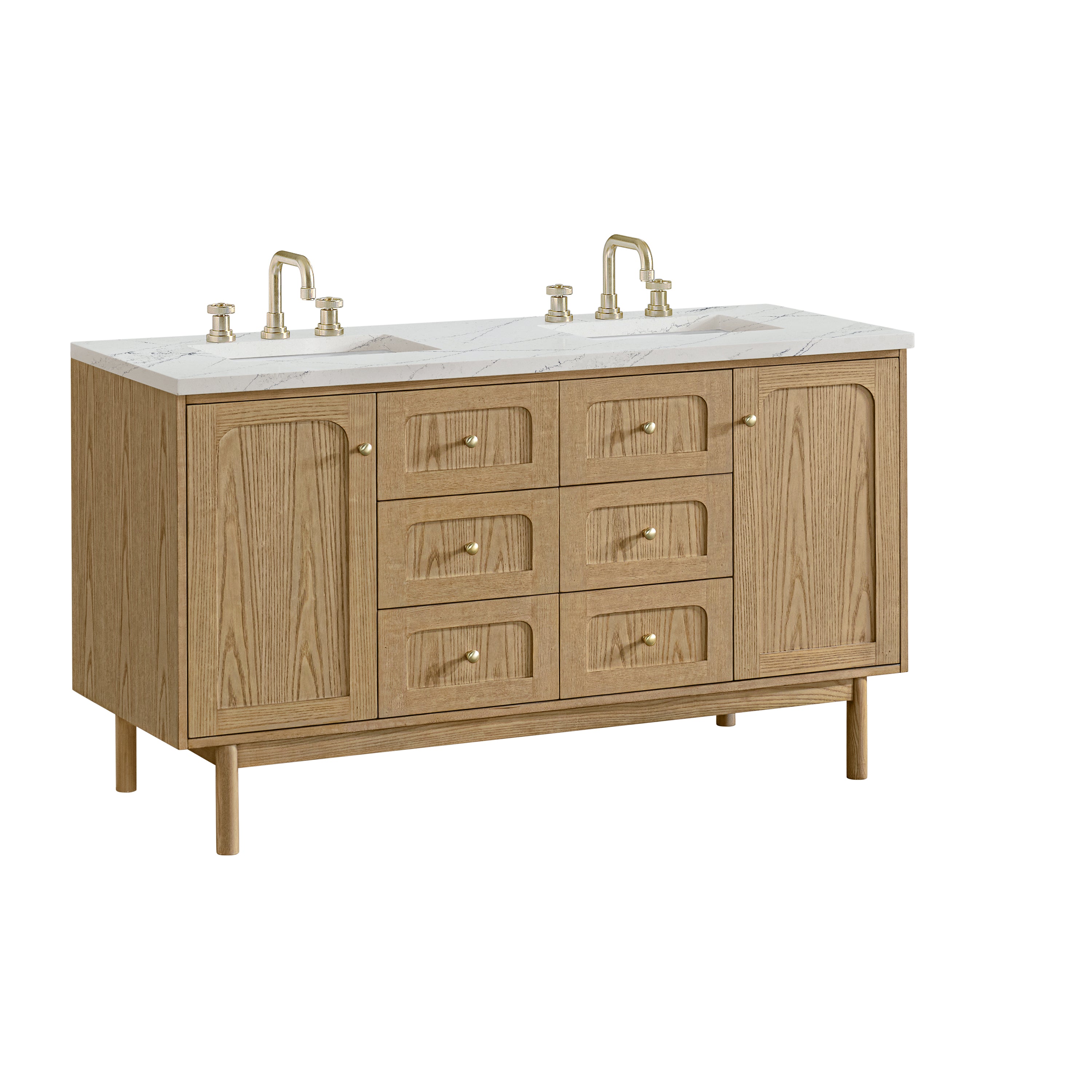 James Martin Laurent 60" Double Vanity in Light Natural Oak with 3cm Countertop and FreePower Wireless Charger