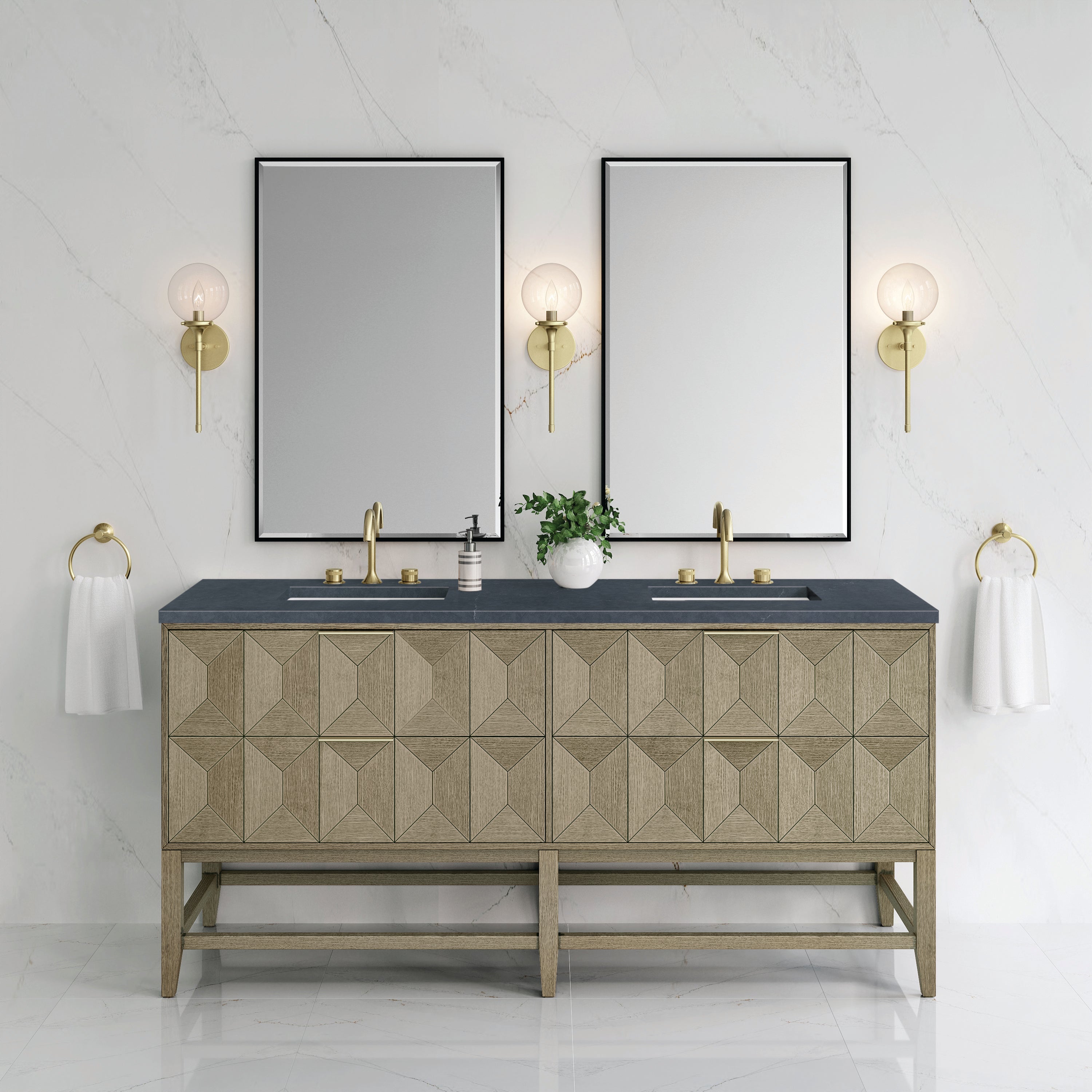 James Martin Emmeline 72" Double Vanity in Pebble Oak with 3cm Countertop