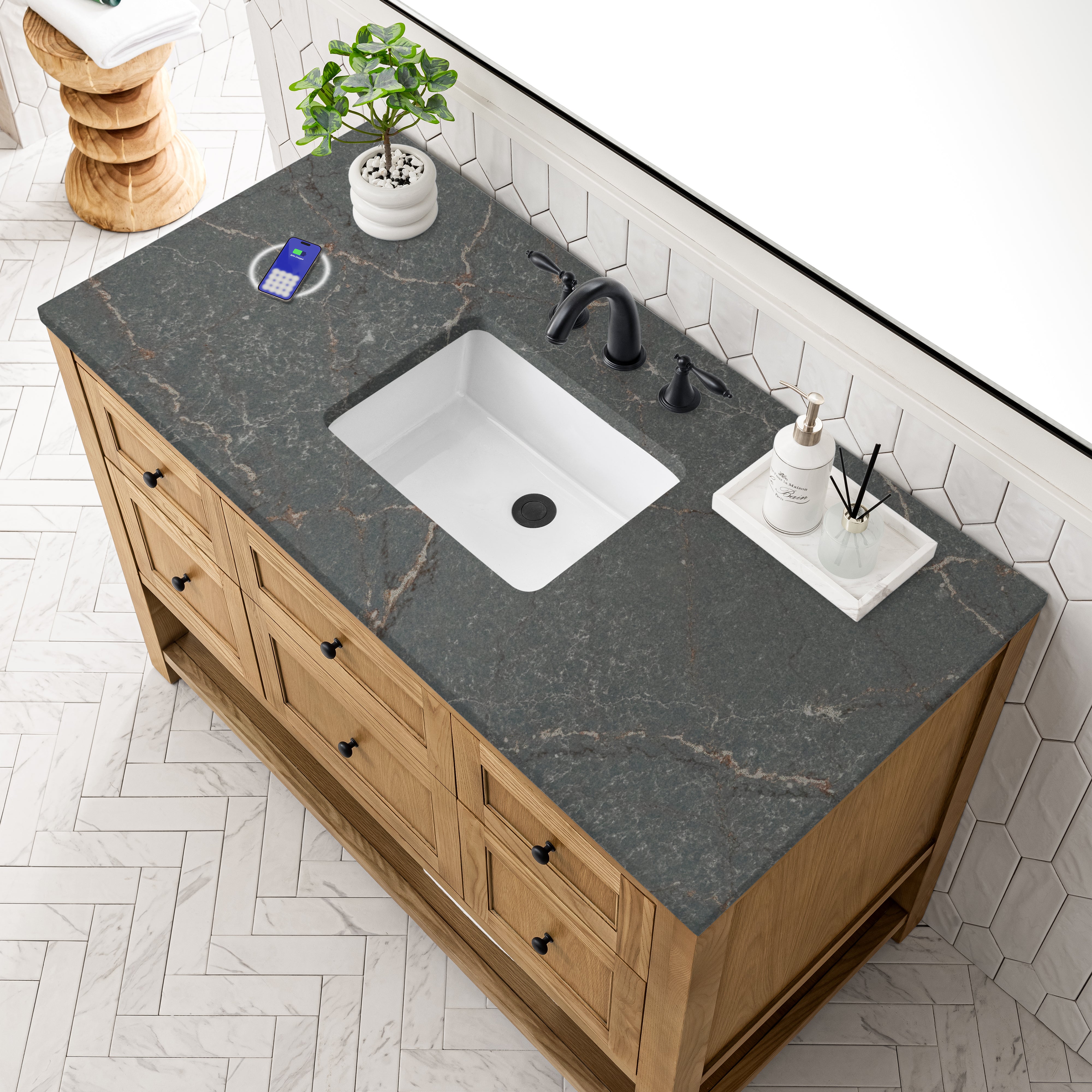 James Martin Breckenridge 48" Single Vanity in Light Natural Oak with 3cm Countertop and FreePower Wireless Charger