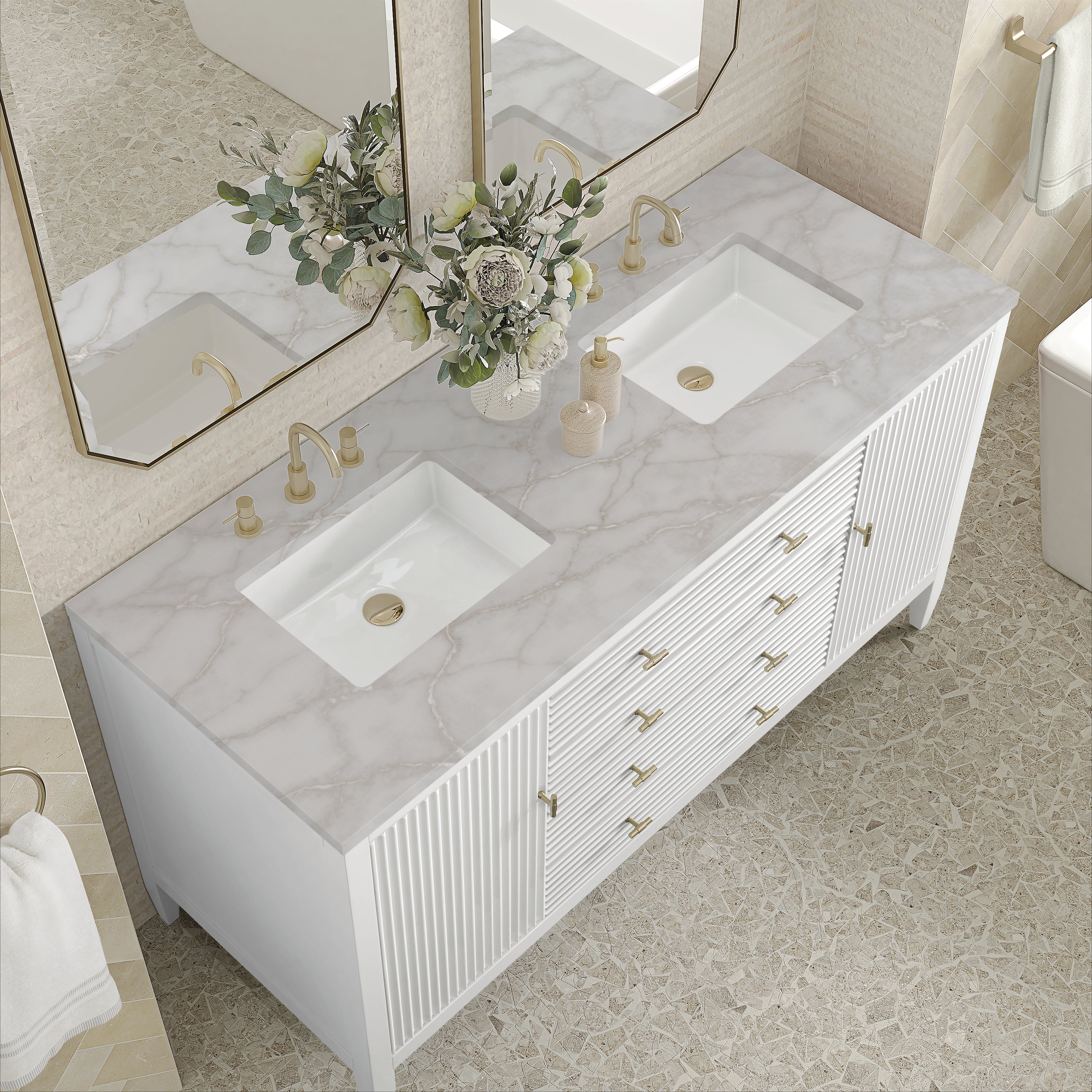 James Martin Myrrin 60" Double Vanity in Bright White with 3cm Countertop