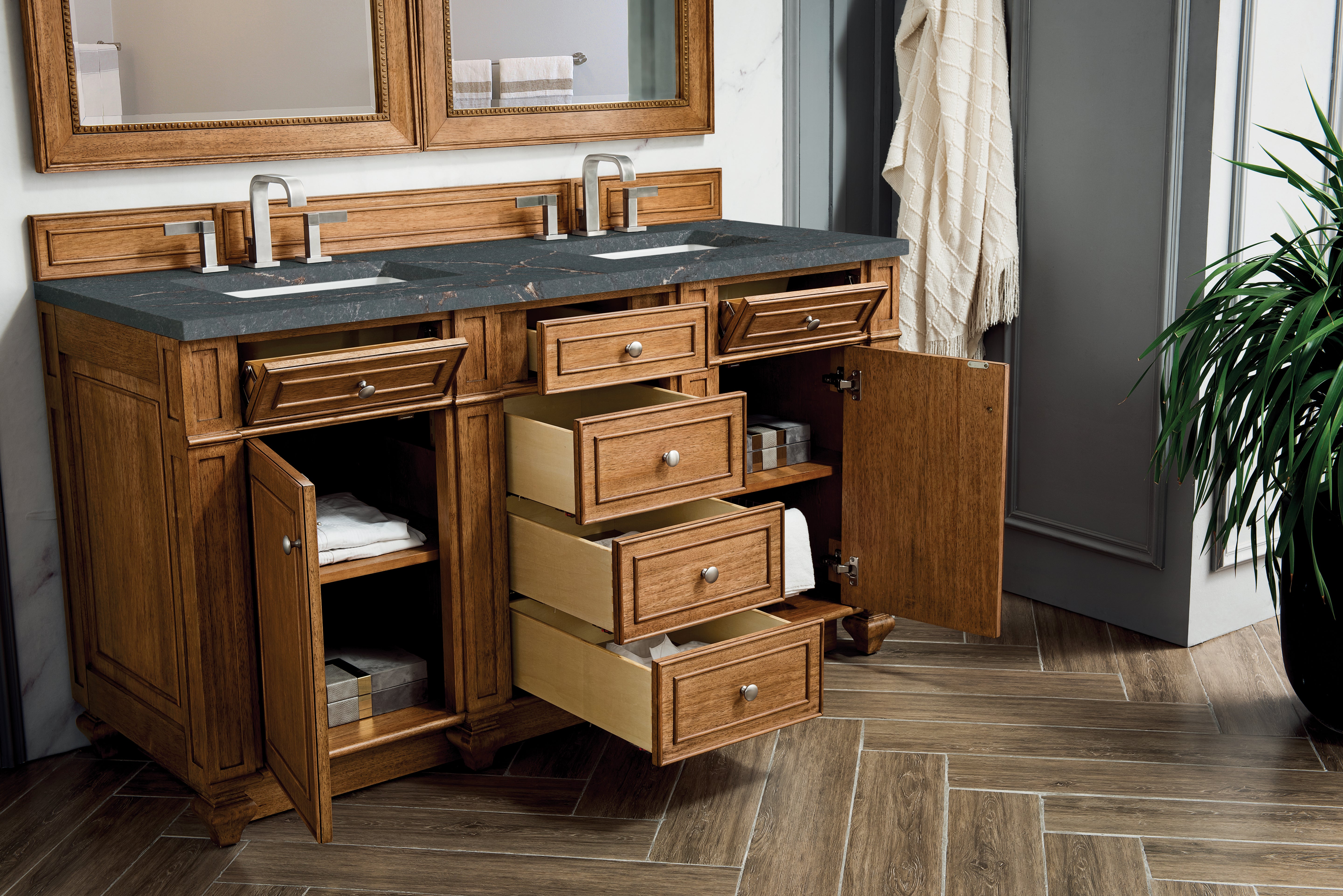 James Martin Bristol 60" Double Vanity in Saddle Brown with 3cm Countertop