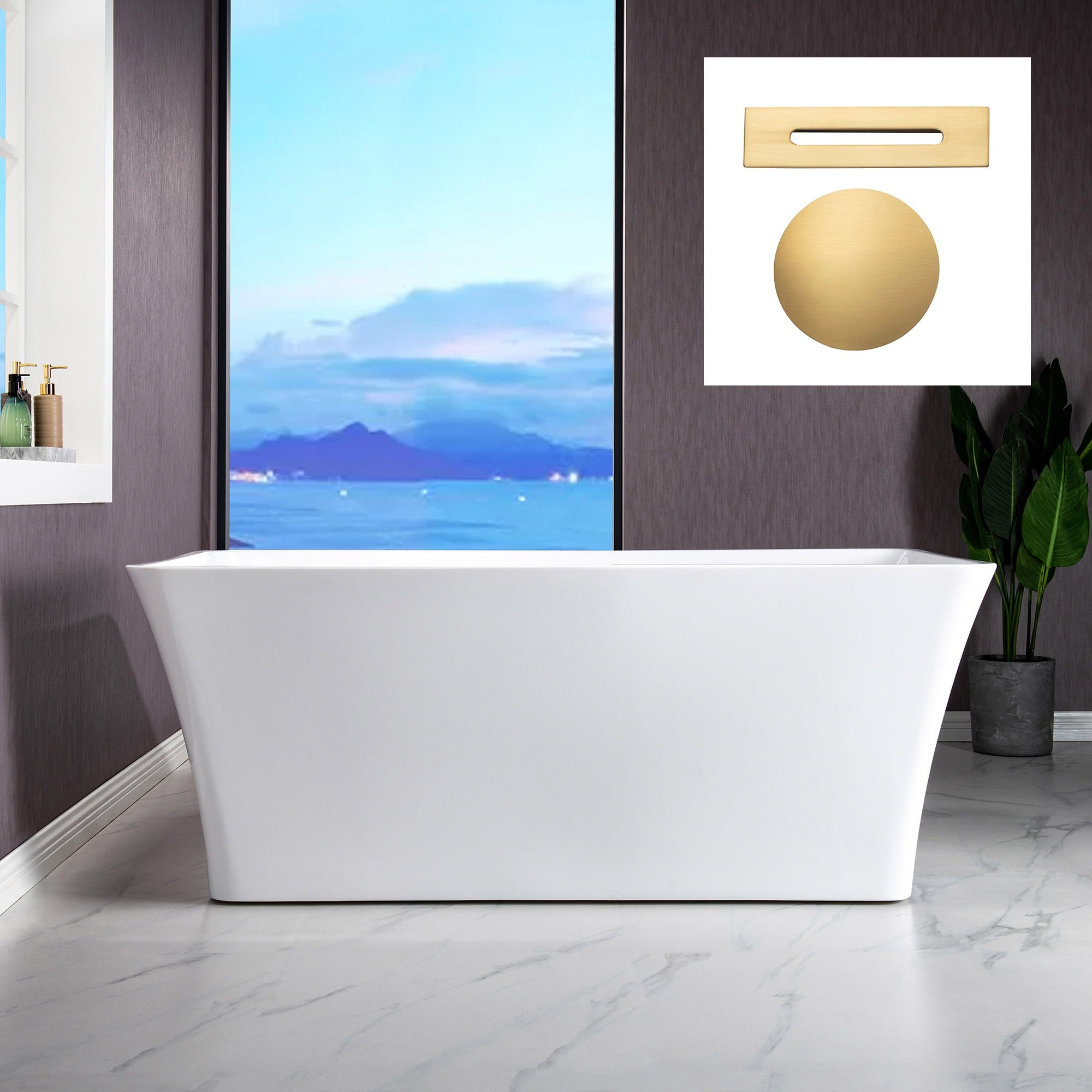 WOODBRIDGE 59" Acrylic Freestanding Bathtub Contemporary Soaking Tub with Drain & Overflow, B-1509