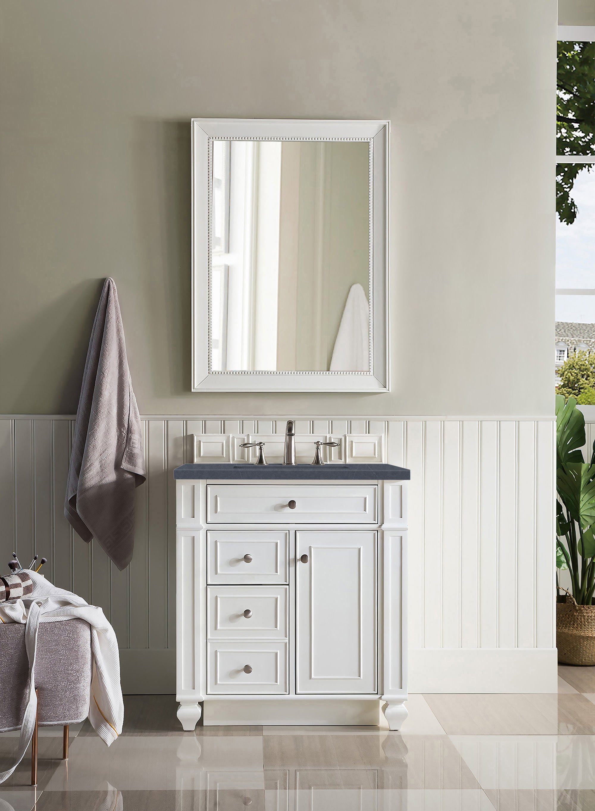 James Martin Bristol 30" Single Vanity in Bright White with 3cm Countertop