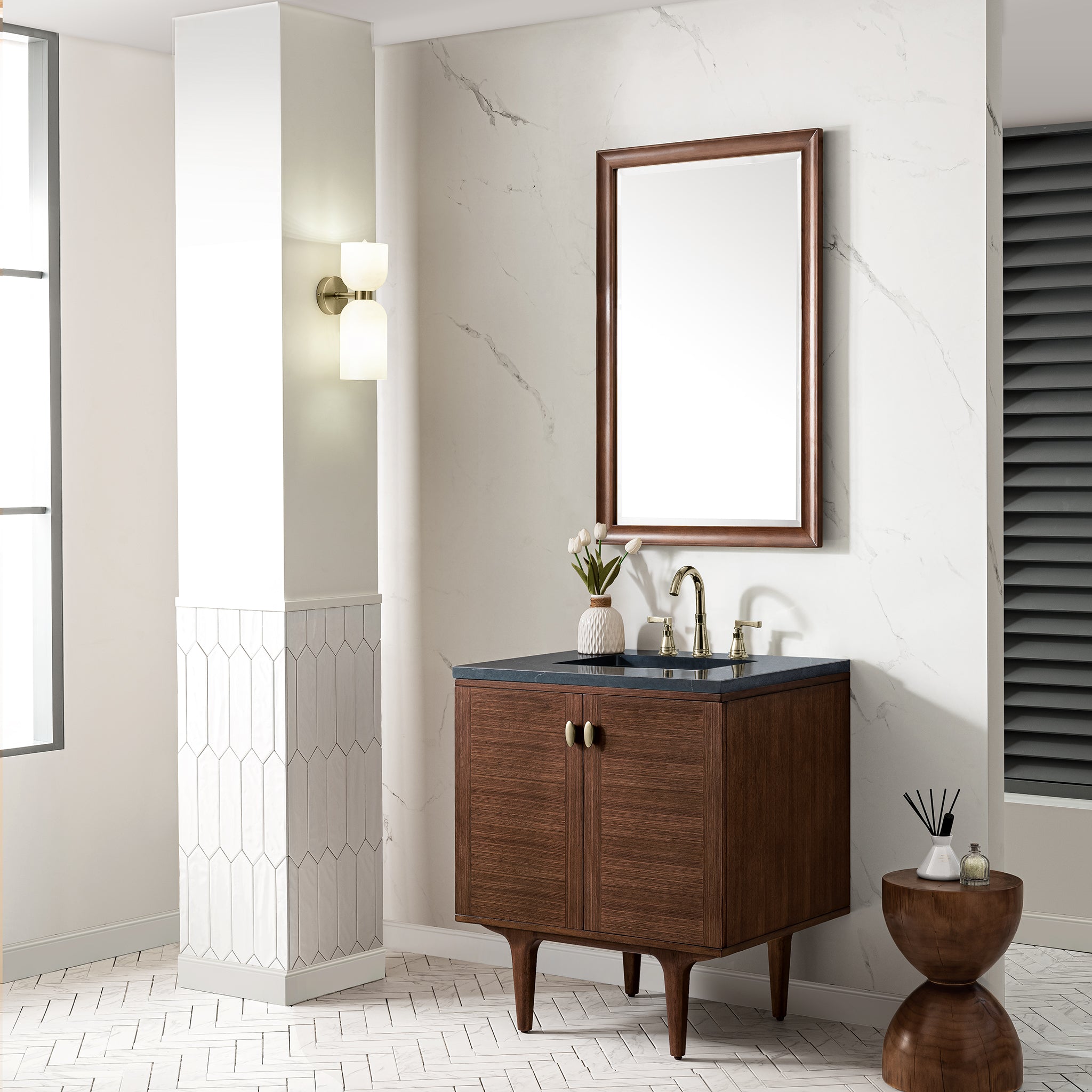 James Martin Amberly 30" Single Vanity in Mid-Century Walnut with 3cm Countertop