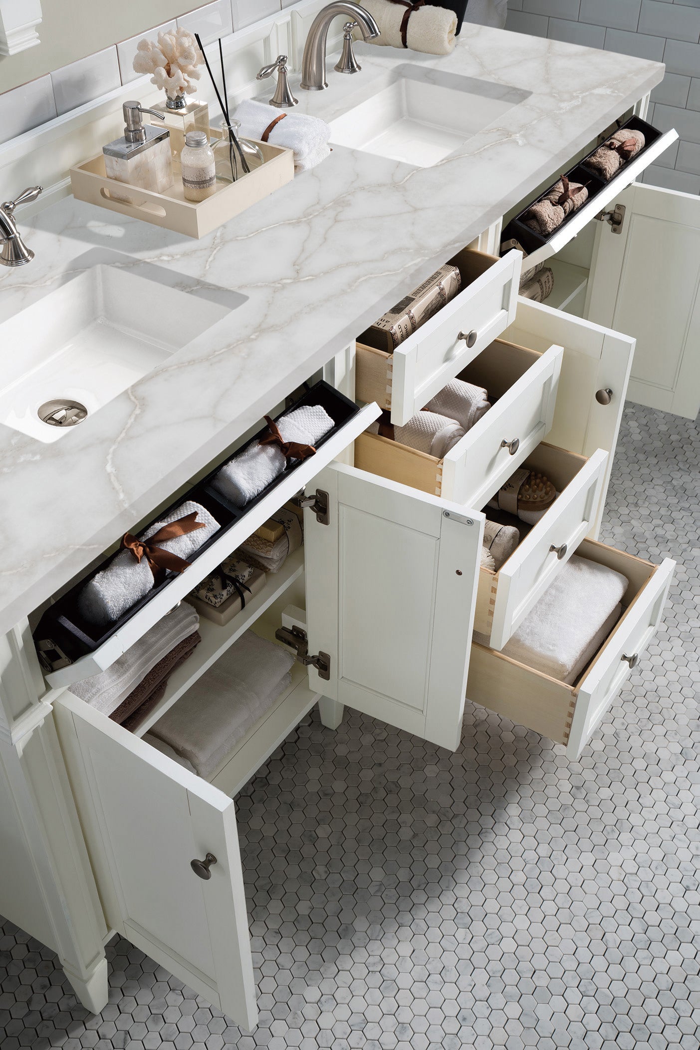 James Martin Brittany 72" Double Vanity in Bright White with 3cm Countertop