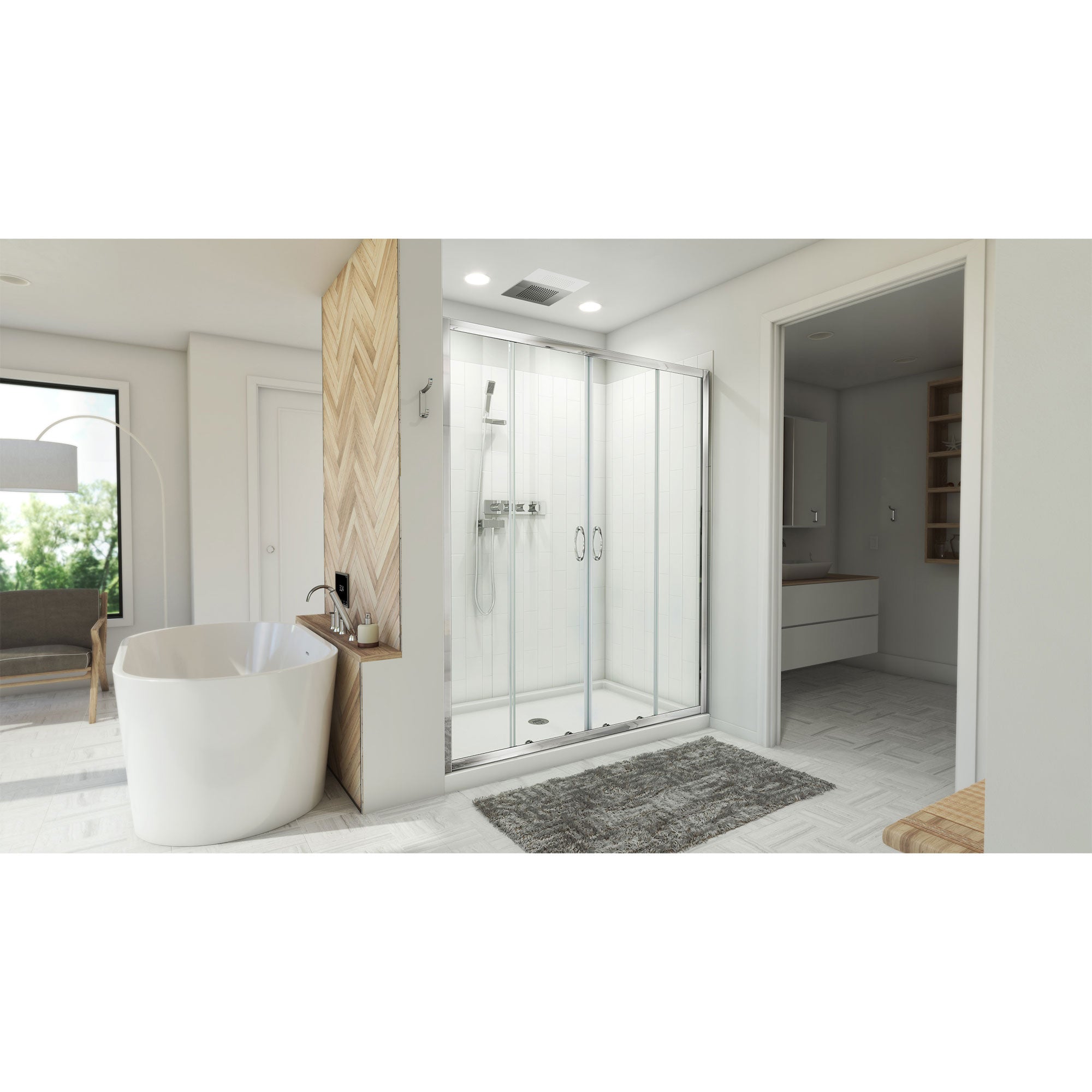 DreamLine Visions 36 inch D x 60 inch W x 78 3/4 inch H Semi-Frameless Sliding Shower Door, Shower Base, and Wall Kit