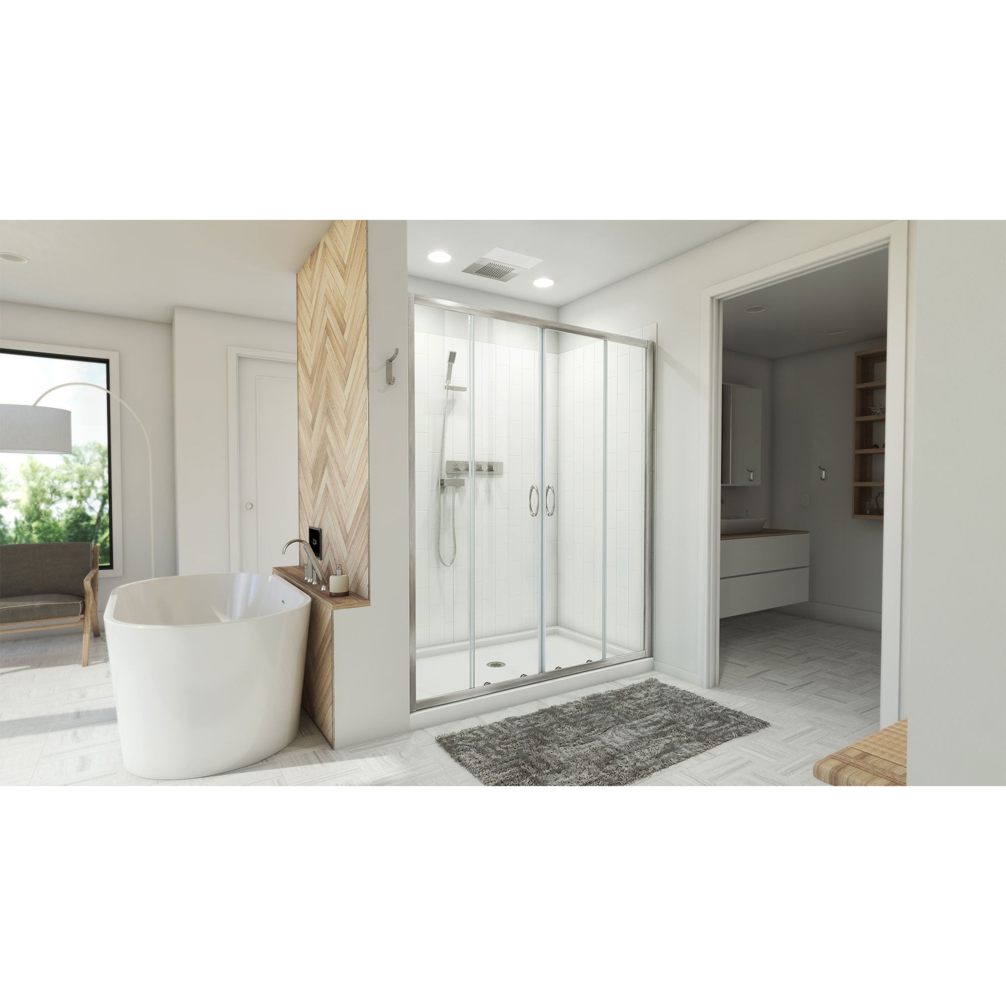 DreamLine Visions 34 inch D x 60 inch W x 78 3/4 inch H Semi-Frameless Sliding Shower Door, Shower Base, and Wall Kit