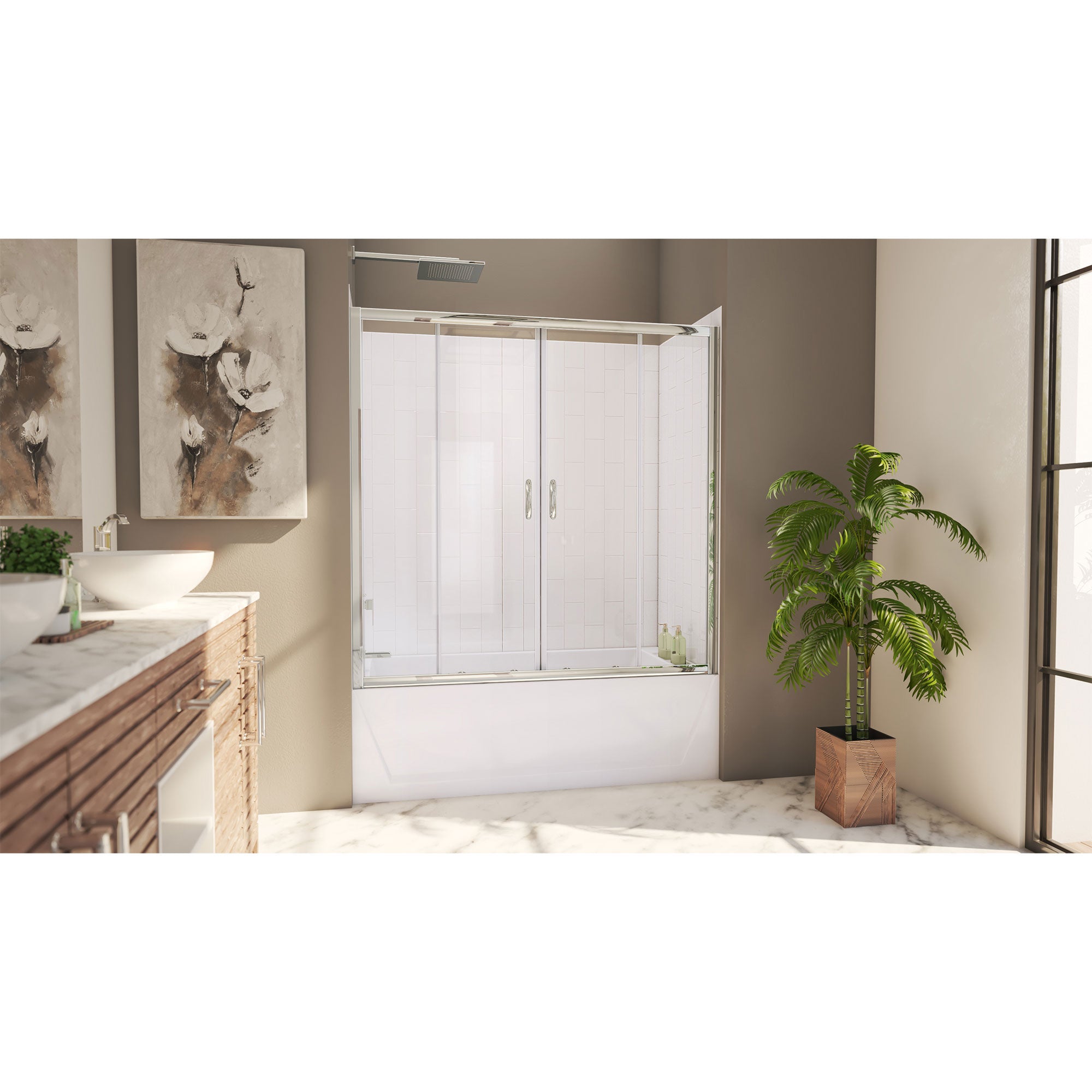 DreamLine Visions 56 - 60 inch W x 60 inch H Semi-Frameless Sliding Tub Door with Wall Kit