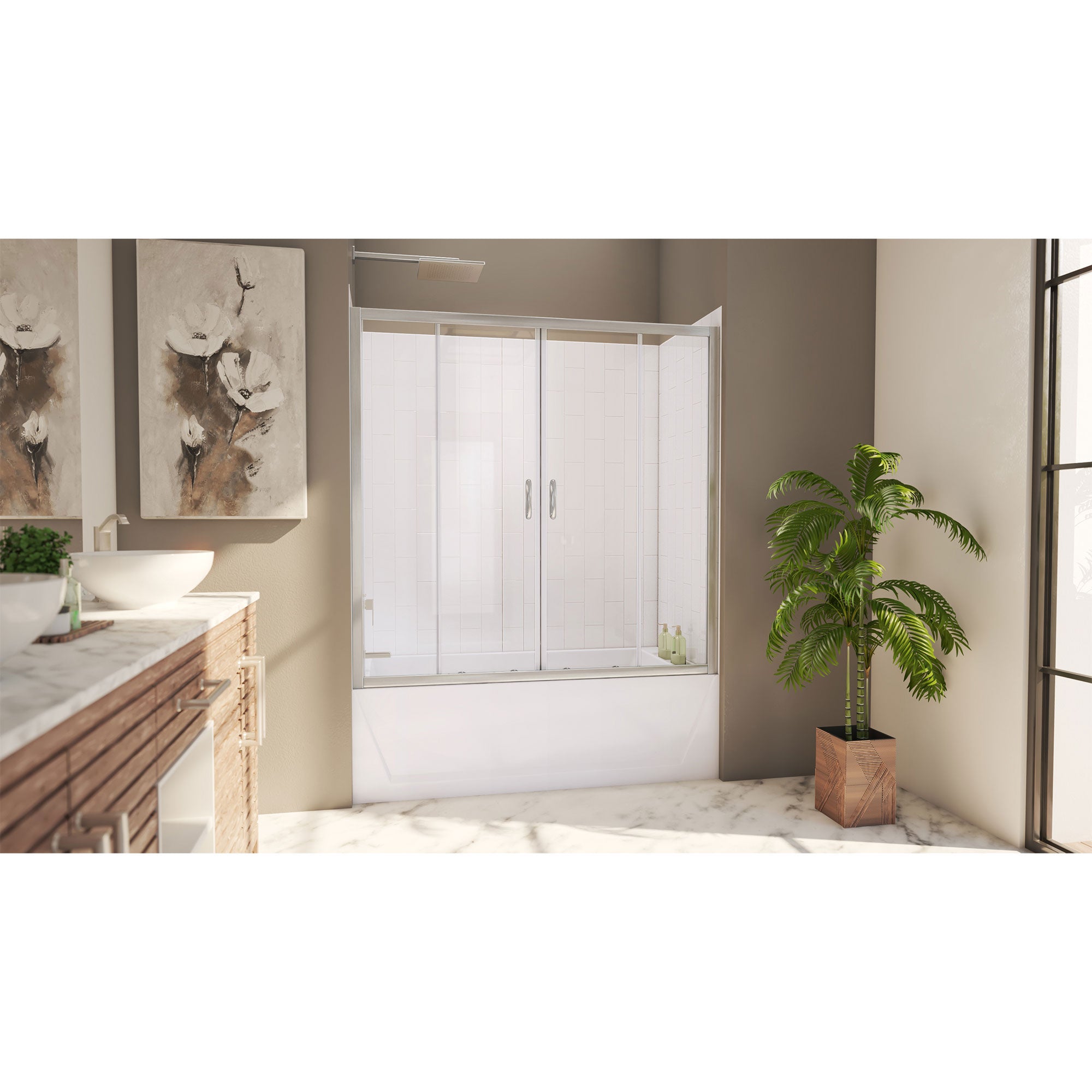 DreamLine Visions 56 - 60 inch W x 60 inch H Semi-Frameless Sliding Tub Door with Wall Kit
