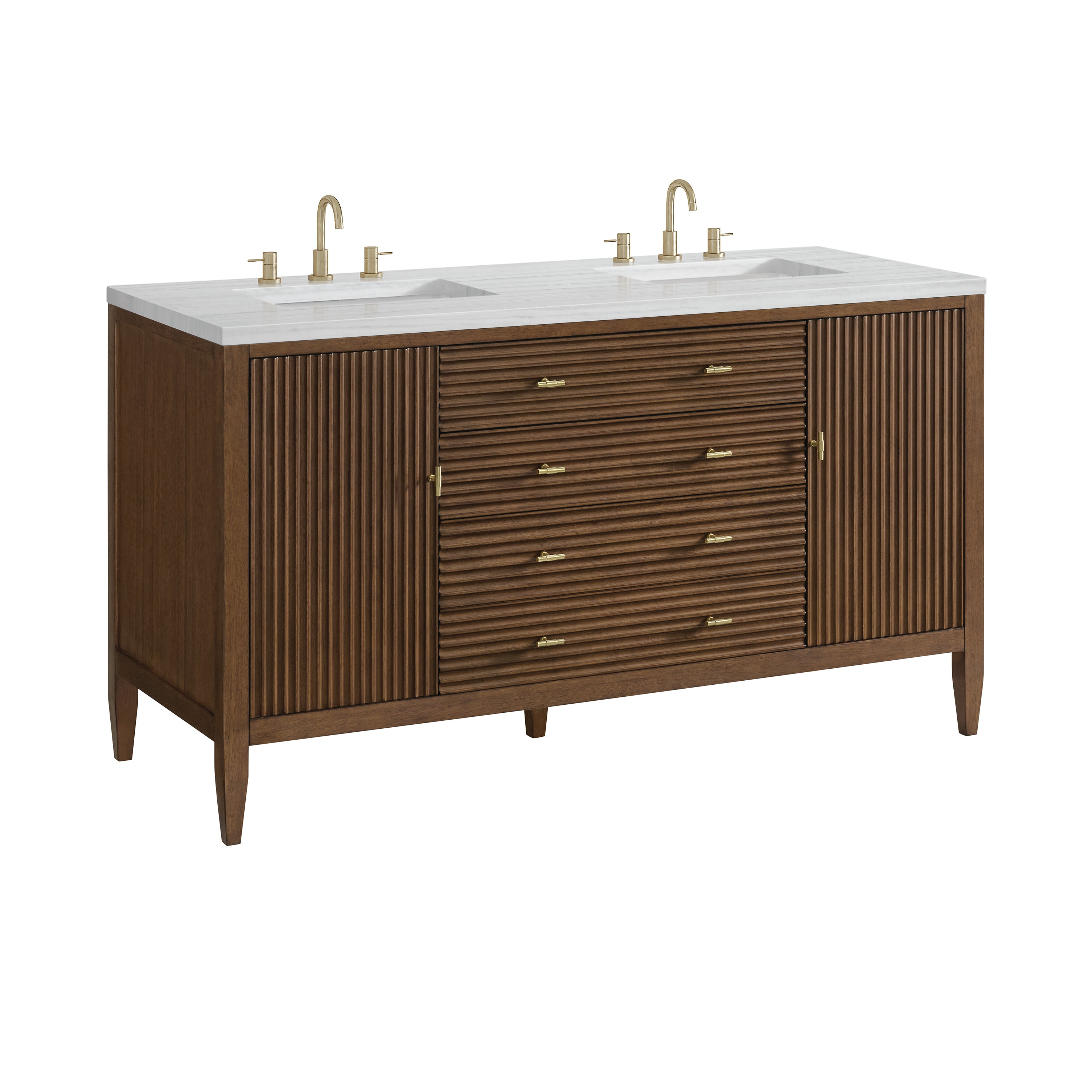 James Martin Myrrin 60" Double Vanity in Mid Century Walnut with 3cm Countertop