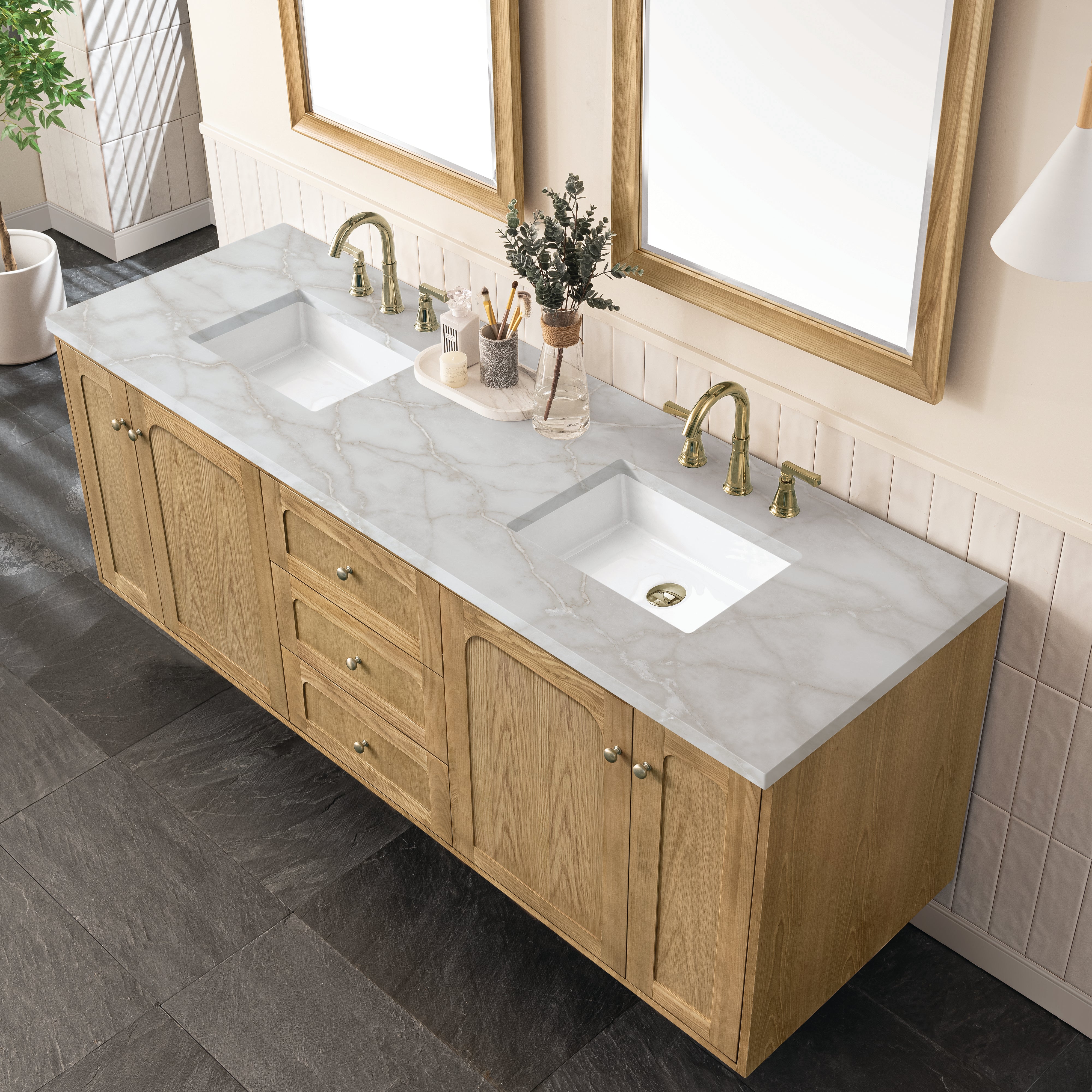 James Martin Laurent 72" Double Vanity in Light Natural Oak with 3cm Countertop