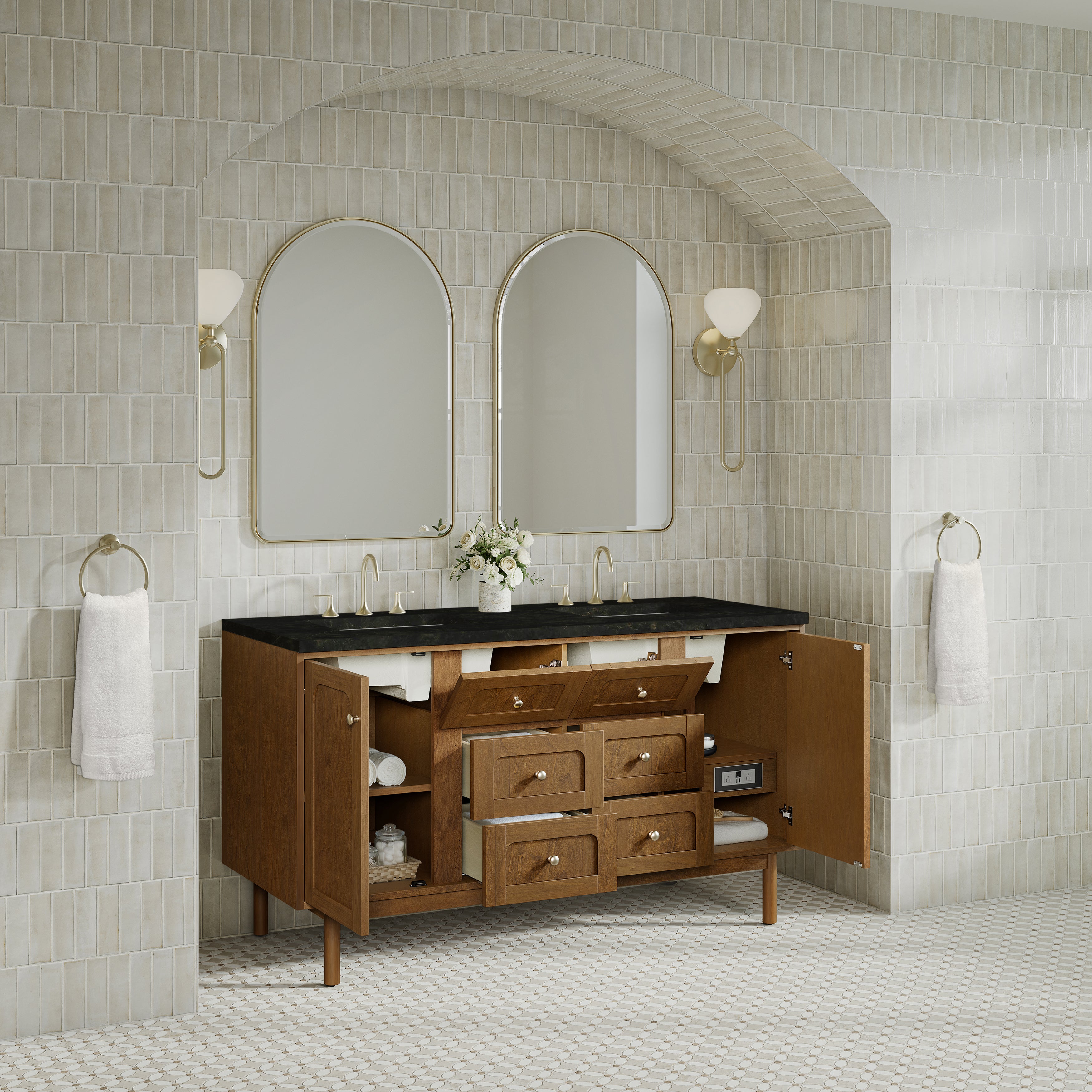 James Martin Laurent 60" Double Vanity in Honey Oak with 3cm Countertop