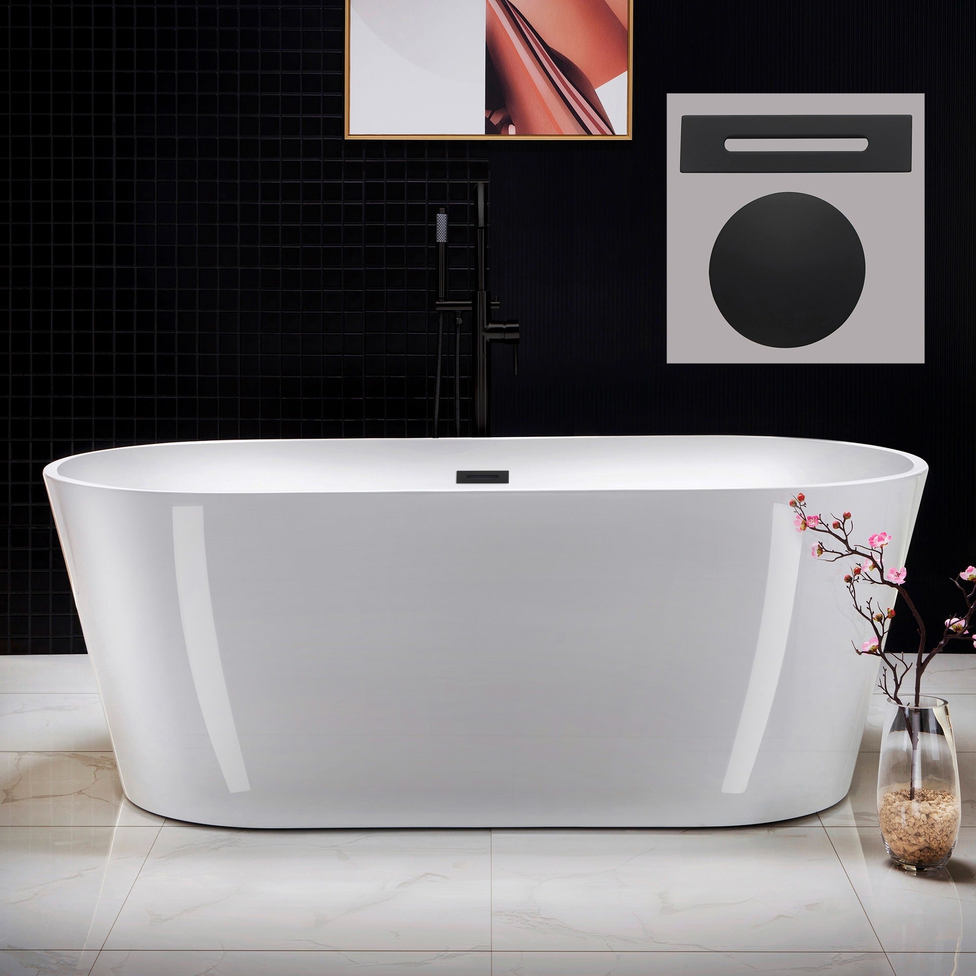 WOODBRIDGE 67" Acrylic Freestanding Bathtub Contemporary Soaking Tub with Drain & Overflow, B0013