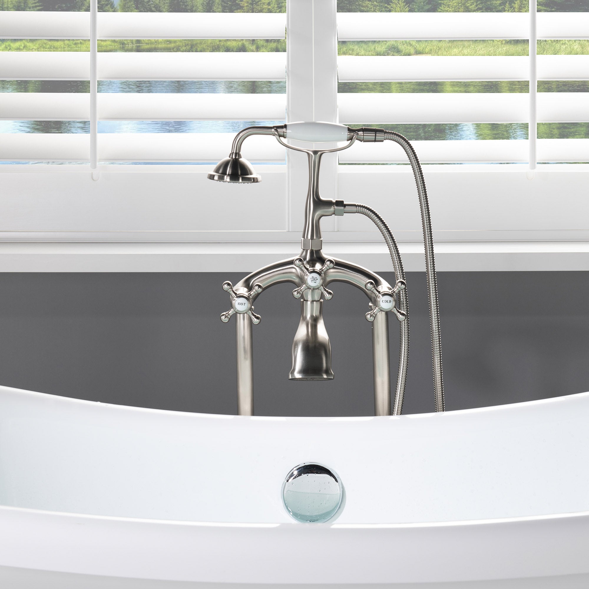 WOODBRIDGE F0018BN Freestanding Clawfoot Tub Filler Faucet with Hand Shower and Hose