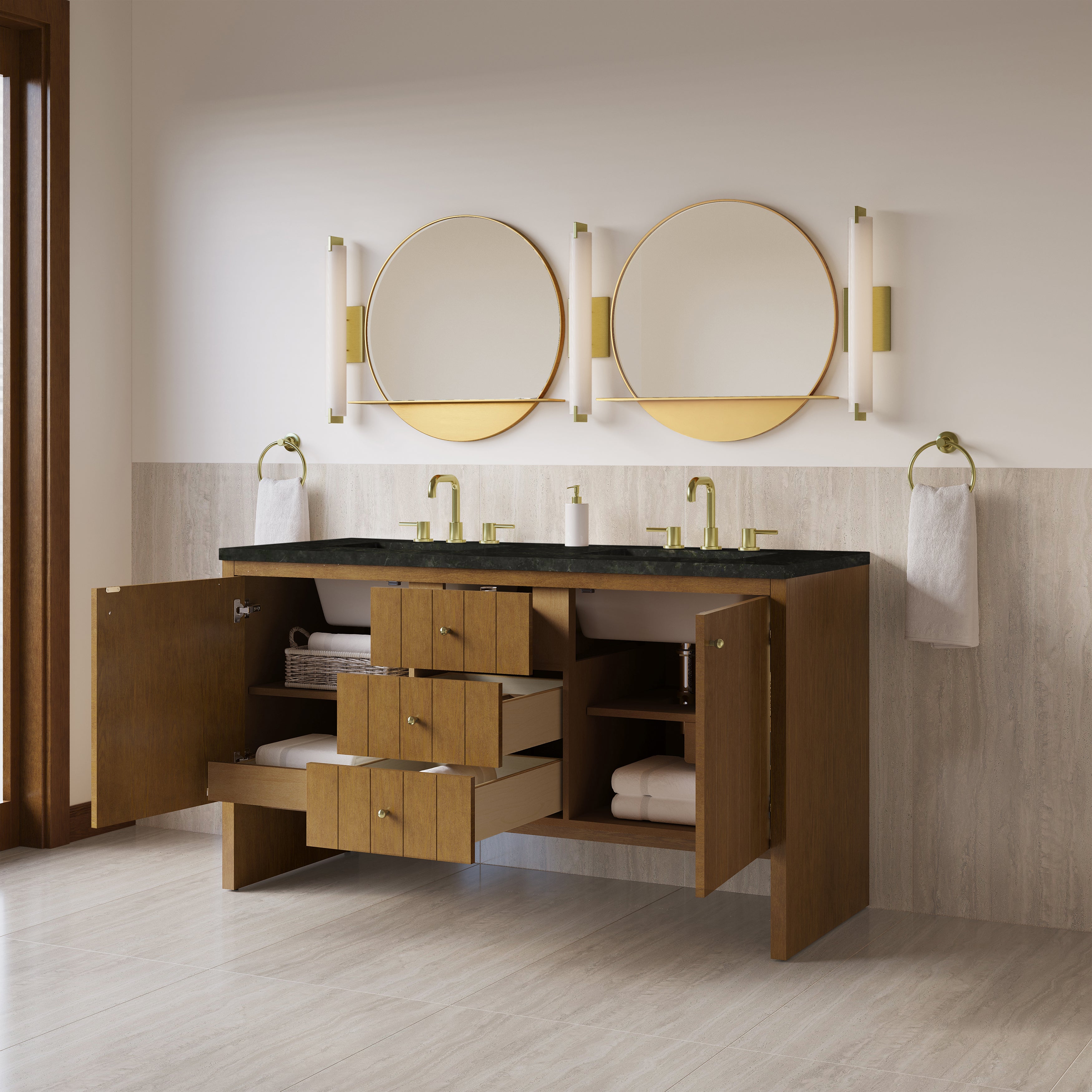 James Martin Hudson 60" Double Vanity in Honey Oak with 3cm Countertop
