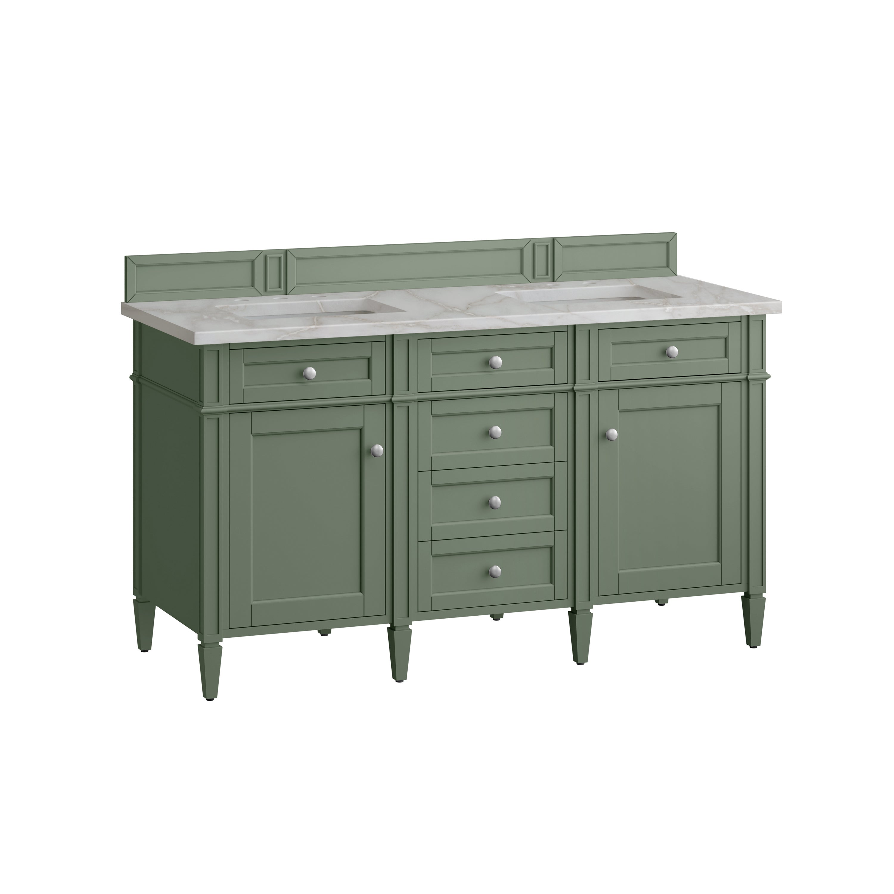 James Martin Brittany 60" Double Vanity in Smokey Celadon with 3cm Countertop and FreePower Wireless Charger
