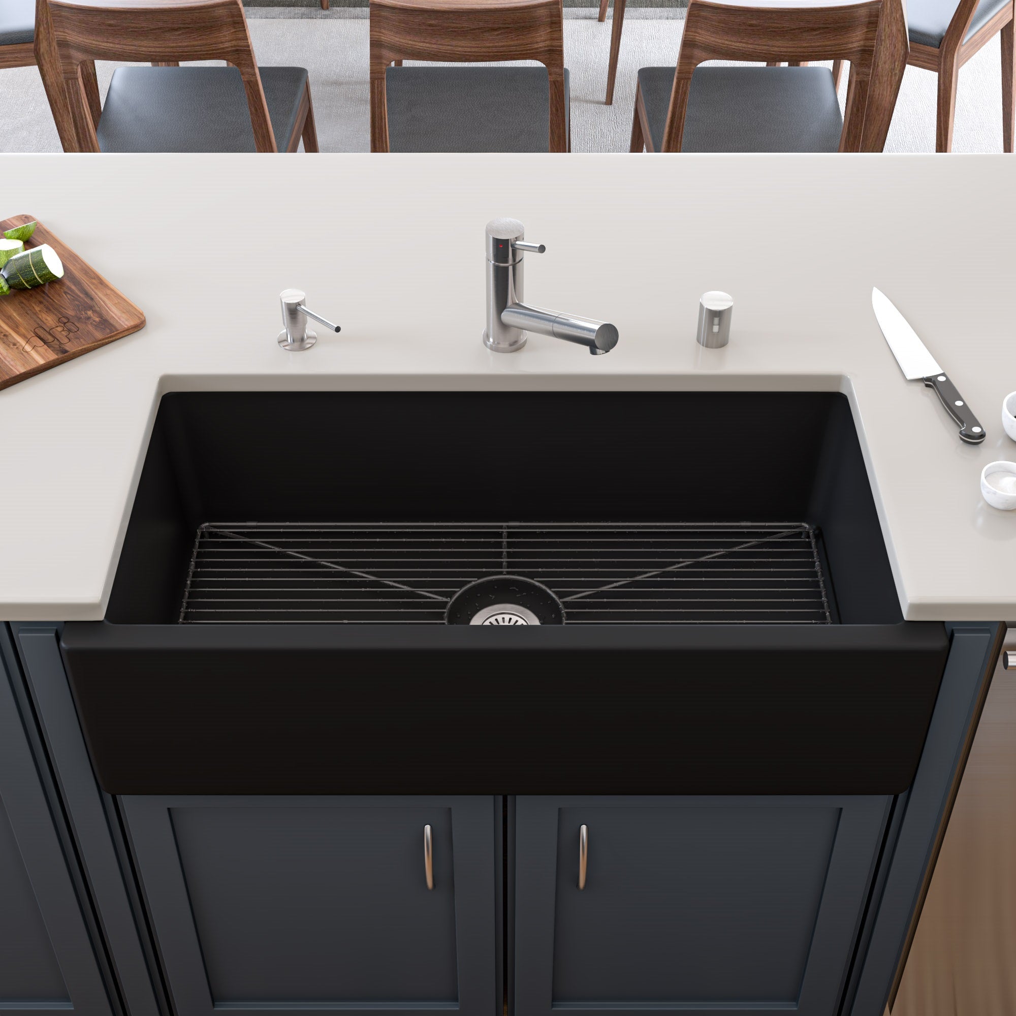 ALFI brand AB3618HS Reversible Smooth / Fluted Single Bowl Fireclay Farm Sink