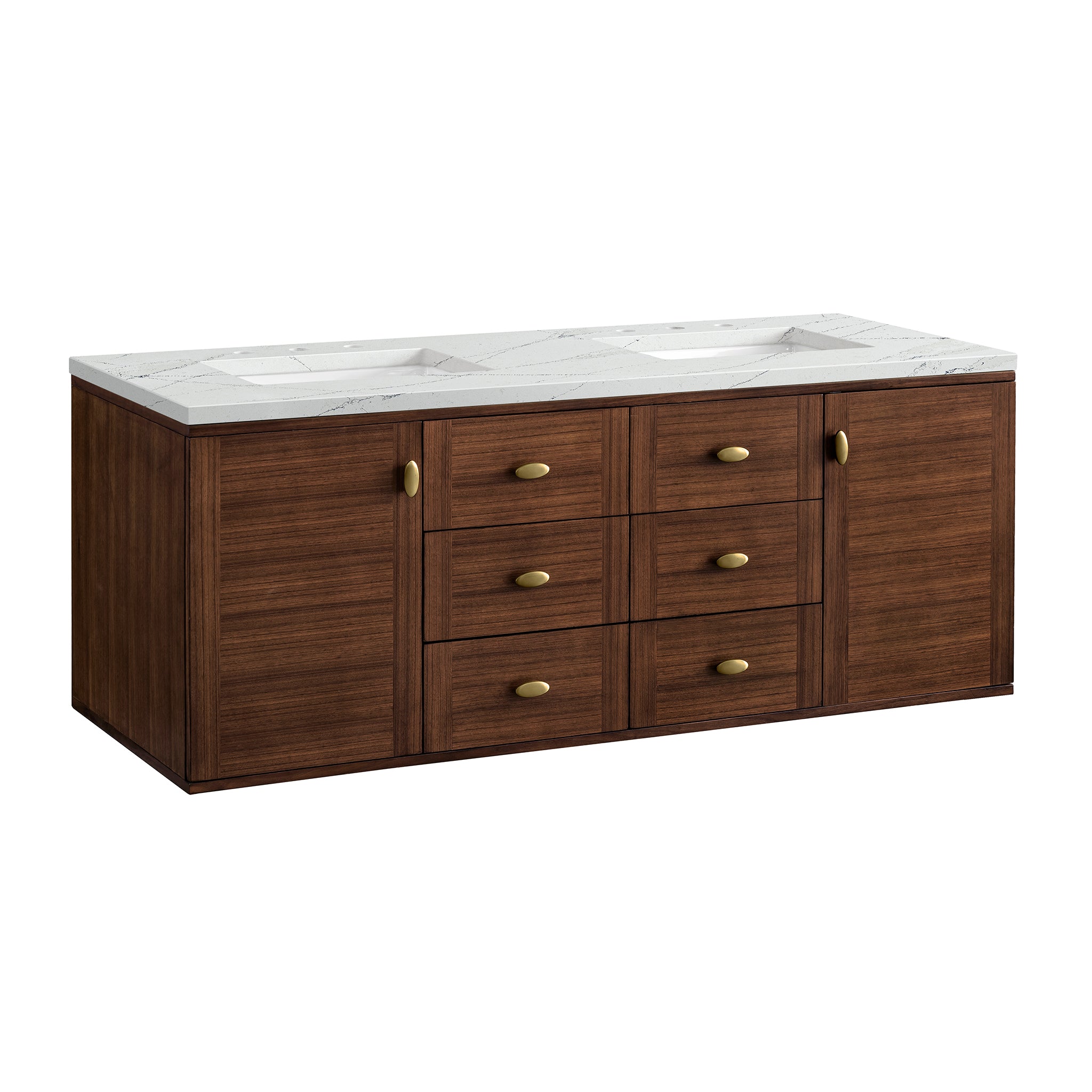 James Martin Amberly 60" Double Vanity in Mid-Century Walnut with 3cm Countertop and FreePower Wireless Charger