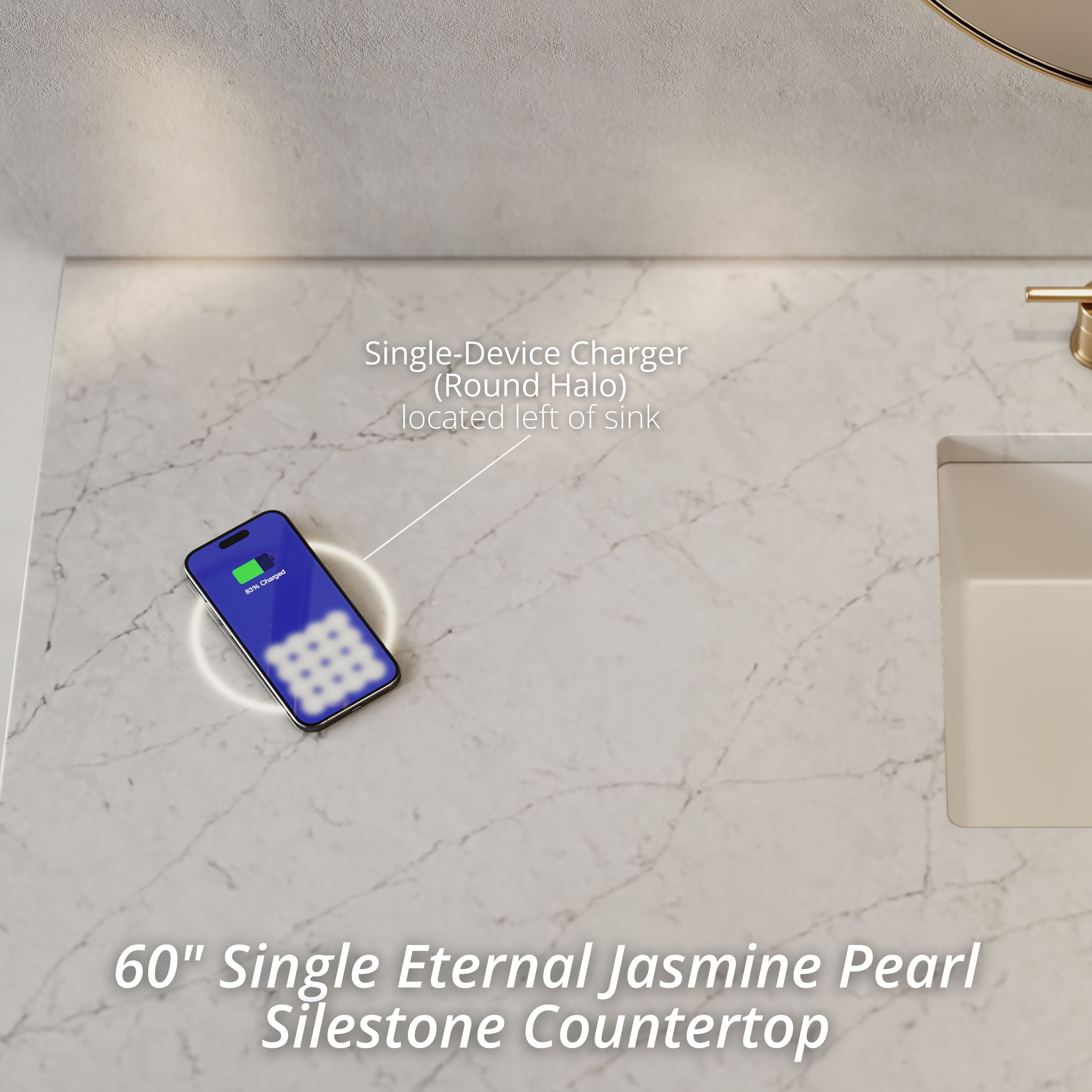 James Martin Breckenridge 60" Single Vanity in Smokey Celadon with 3cm Countertop and FreePower Wireless Charger