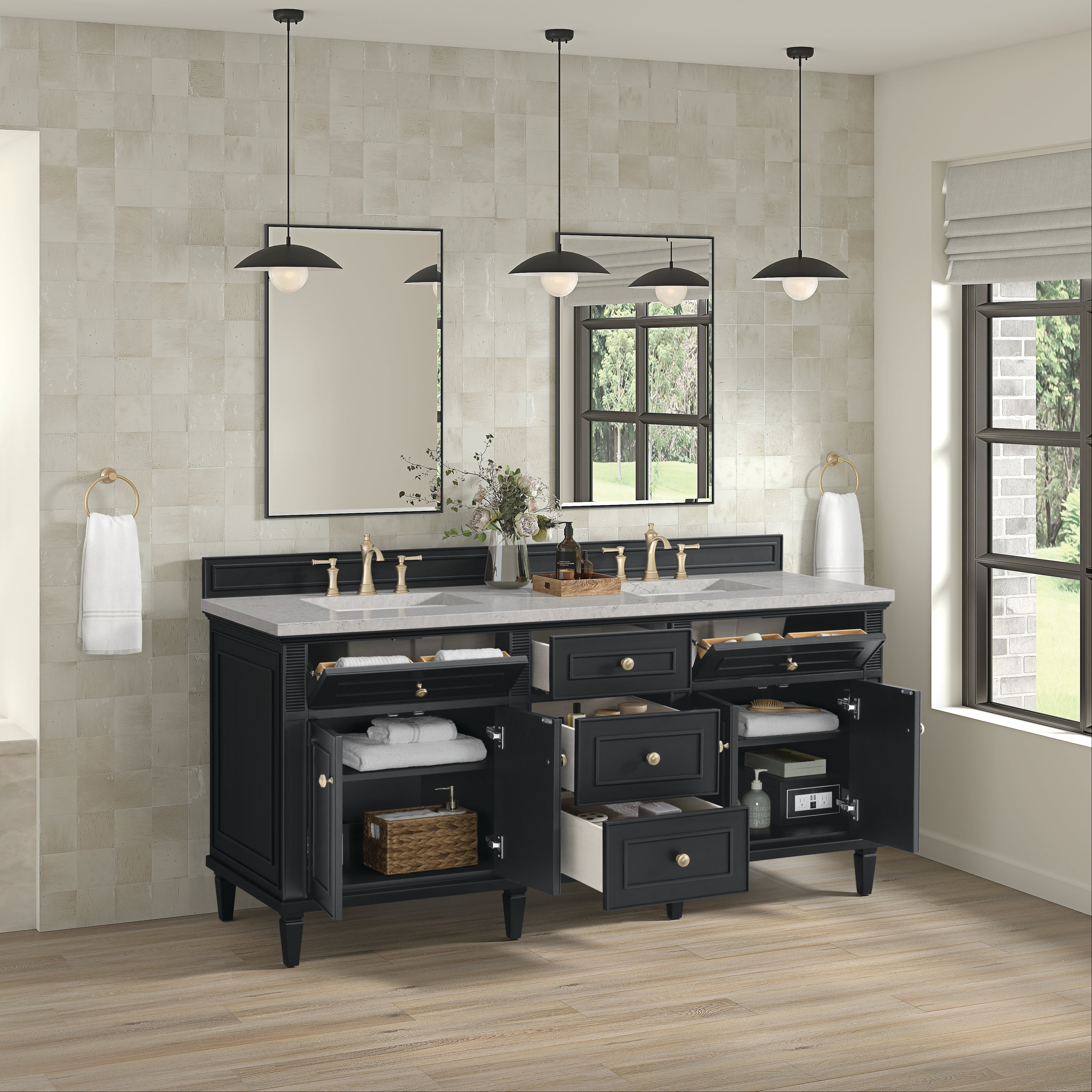 James Martin Lorelai 72" Double Vanity in Black Onyx with 3cm Countertop and FreePower Wireless Charger