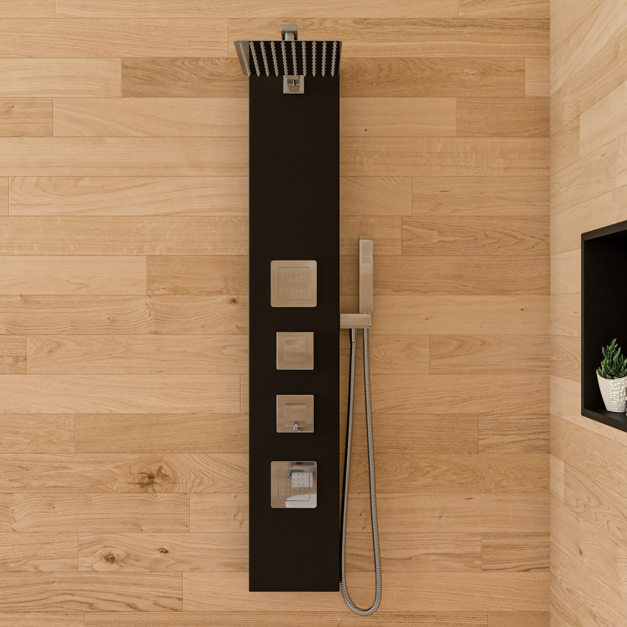 ALFI brand  ABSP65B Black Aluminum Shower Panel with 2 Body Sprays and Rain Shower Head