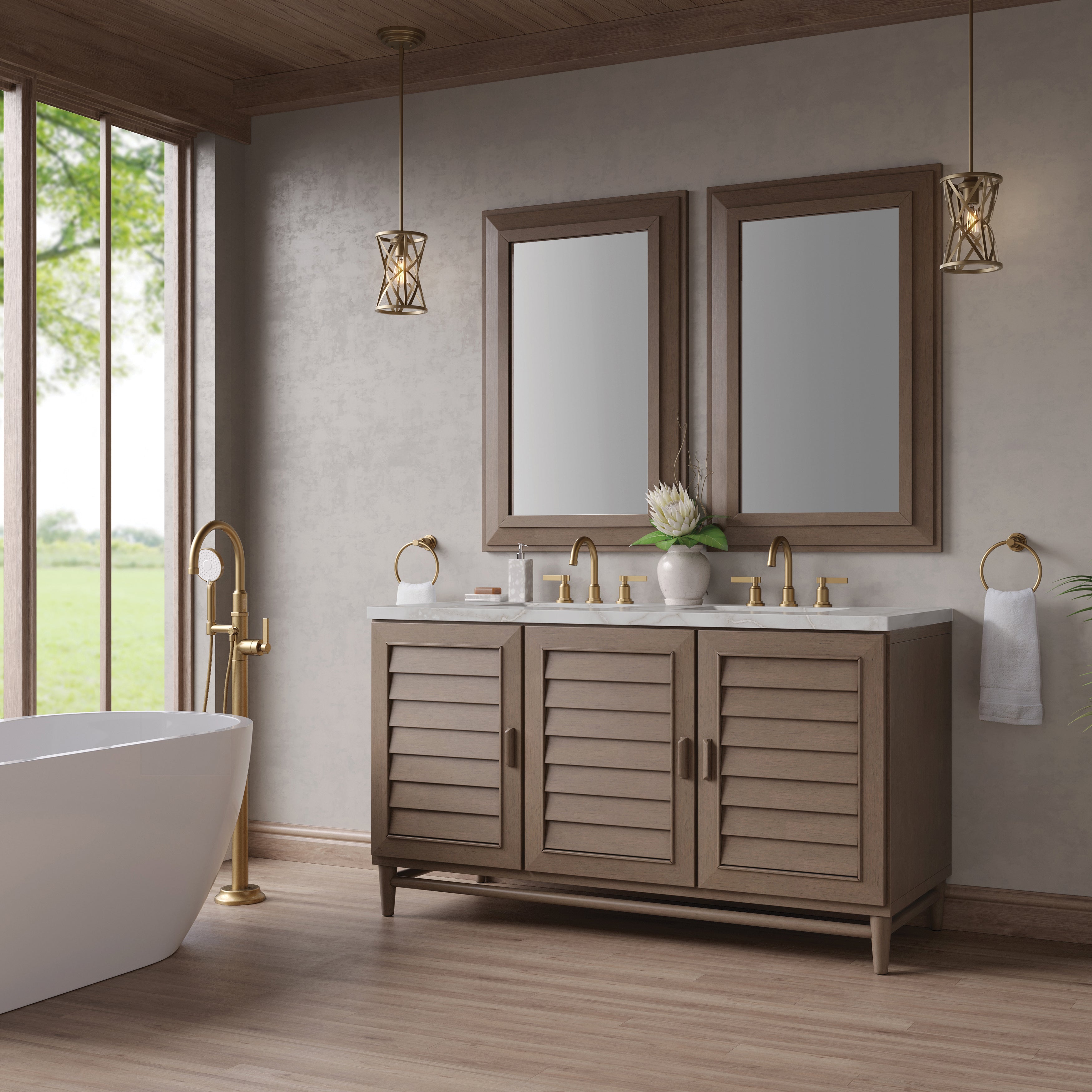 James Martin Portland 60" Double Vanity in Whitewashed Walnut with 3cm Countertop